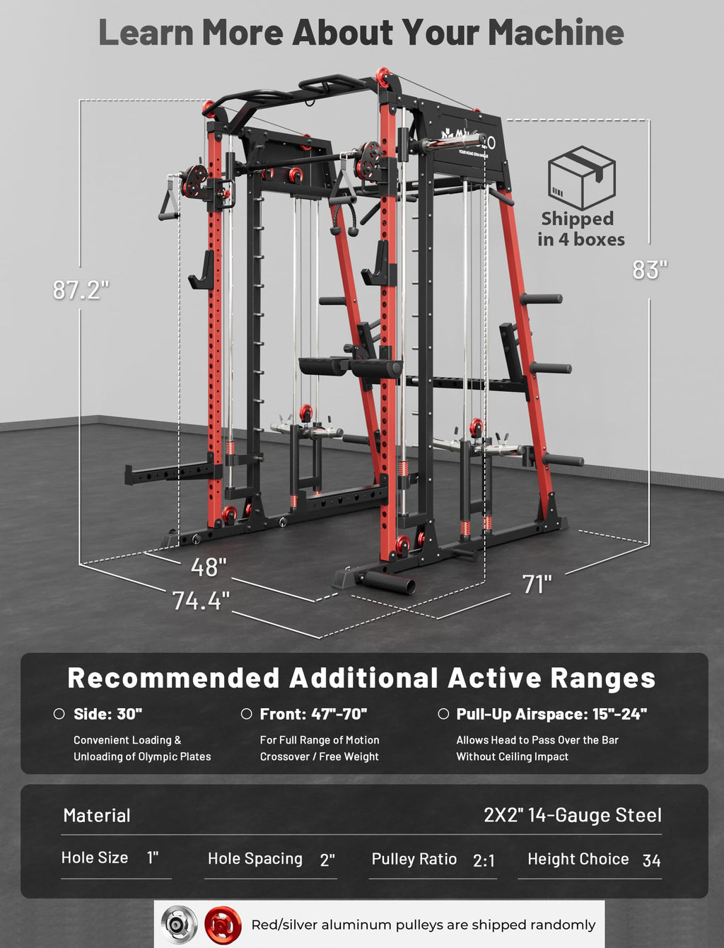 Mikolo M4 2.0 Smith Machine, All-in-One Home Gym Power Cage with LAT Pulldown & Cable Crossover, Squat Rack for Full Body Workouts