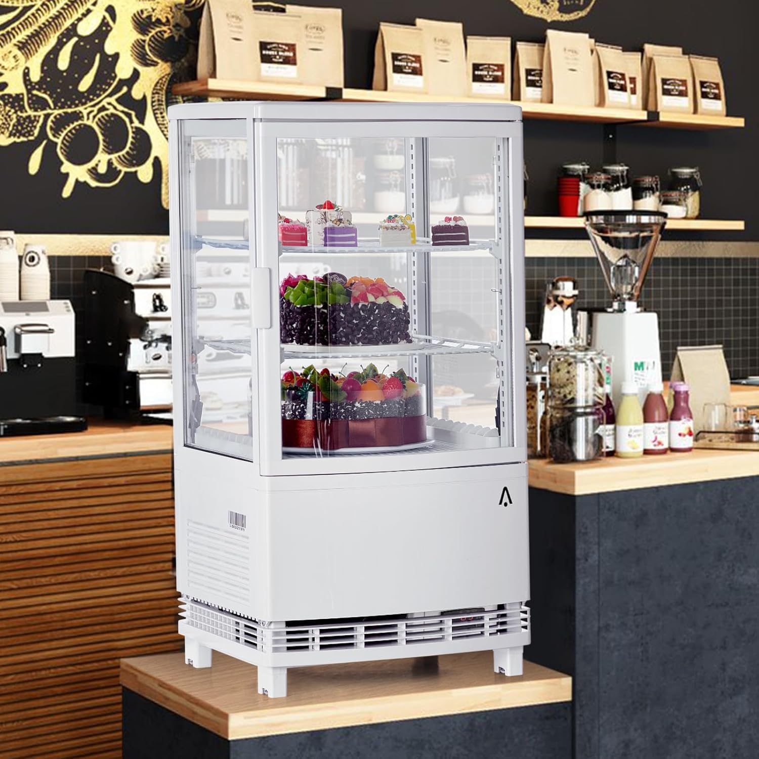Commercial Display Refrigerator, 3.5 cu. ft./98 Liter Countertop Refrigerated Cake Display Cabinet, Refrigerator with Adjustable Shelves and Digital Controls, LED Display, For Cafes, Bakeries, White