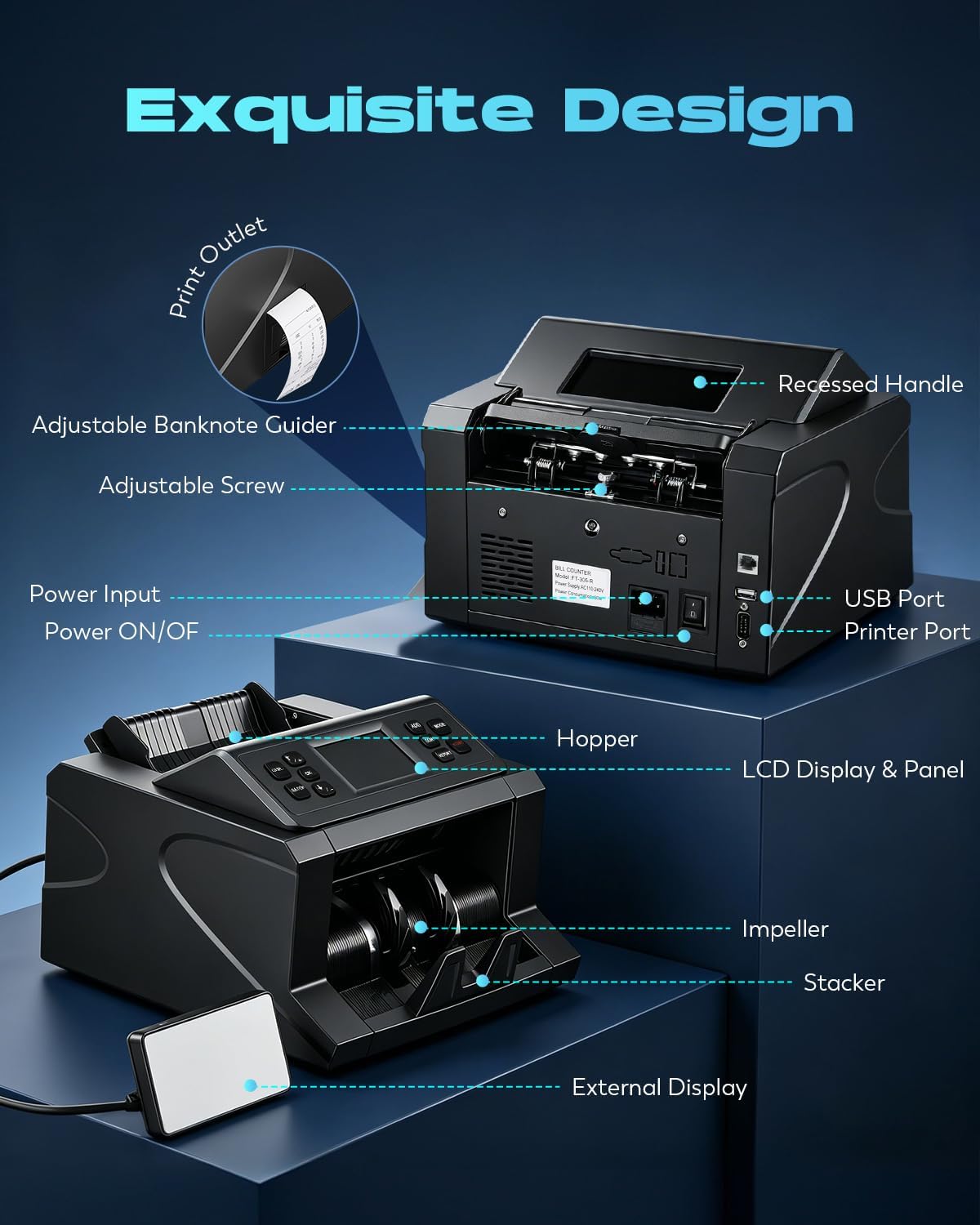 CGOLDENWALL Money Counter Machine, Mixed Denomination Bill Counter, Cash Counting with Built-in Printer, Portable Currency Detector, Counterfeit Bank Scanner, Dollar Sorter for Business, CIS/UV/IR/MG