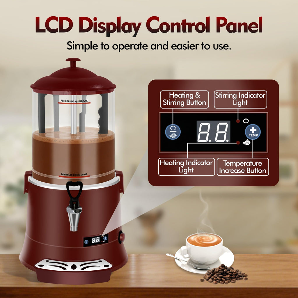 10L/2.64Gal Commercial Hot Chocolate Machine, with Intelligent Temperature Control Hot Beverage Warmer, Temperature Range 86°F-194°F, Heat Chocolate, Coffee, Tea, Juice, and Red Wine-Red 5i5