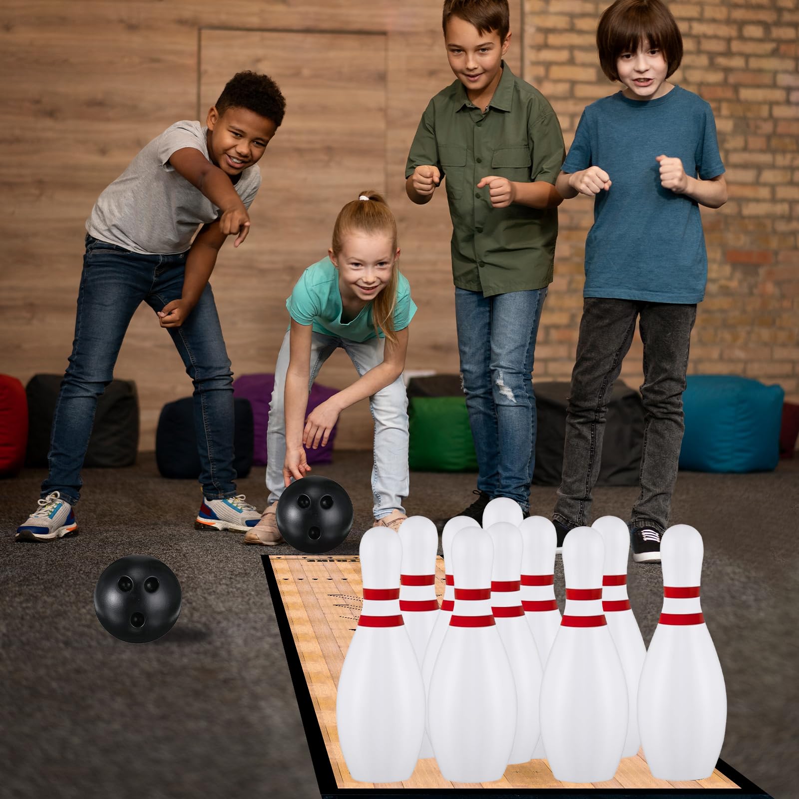 Mini Bowling Set Indoor Outdoor Indoor Bowling Set with Guide Arrow Mat Gold and Silver Medal Backpack Dispensing Suitable for Family Friends Family Party Entertainment