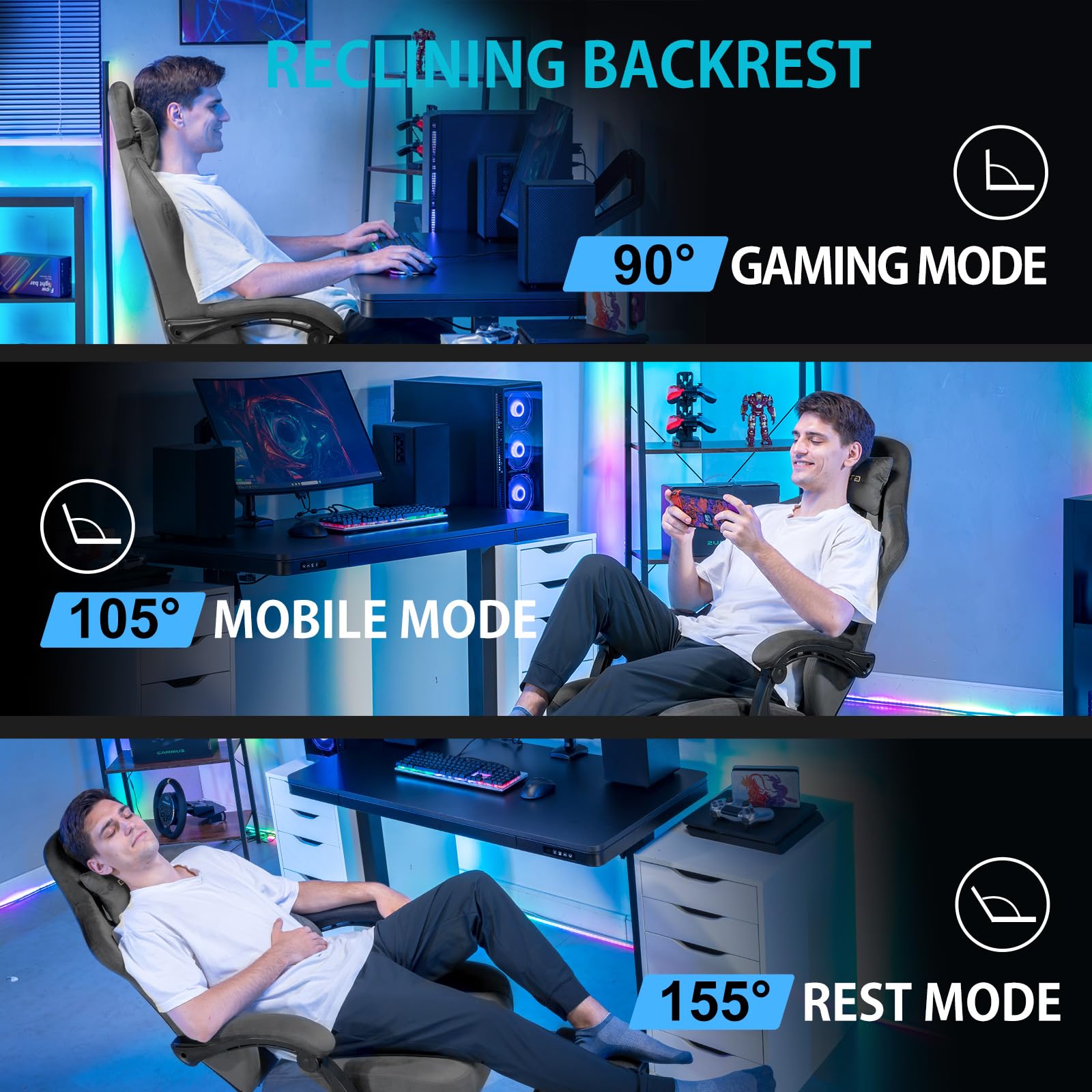 GTPLAYER Gaming Chair with Pocket Spring Cushion, Big and Tall Gamings Chairs 350LBS High Back Computer Chair with Footrest for Adults Lumbar Support Swivel Game Chair for Office,Leather Black-Massage