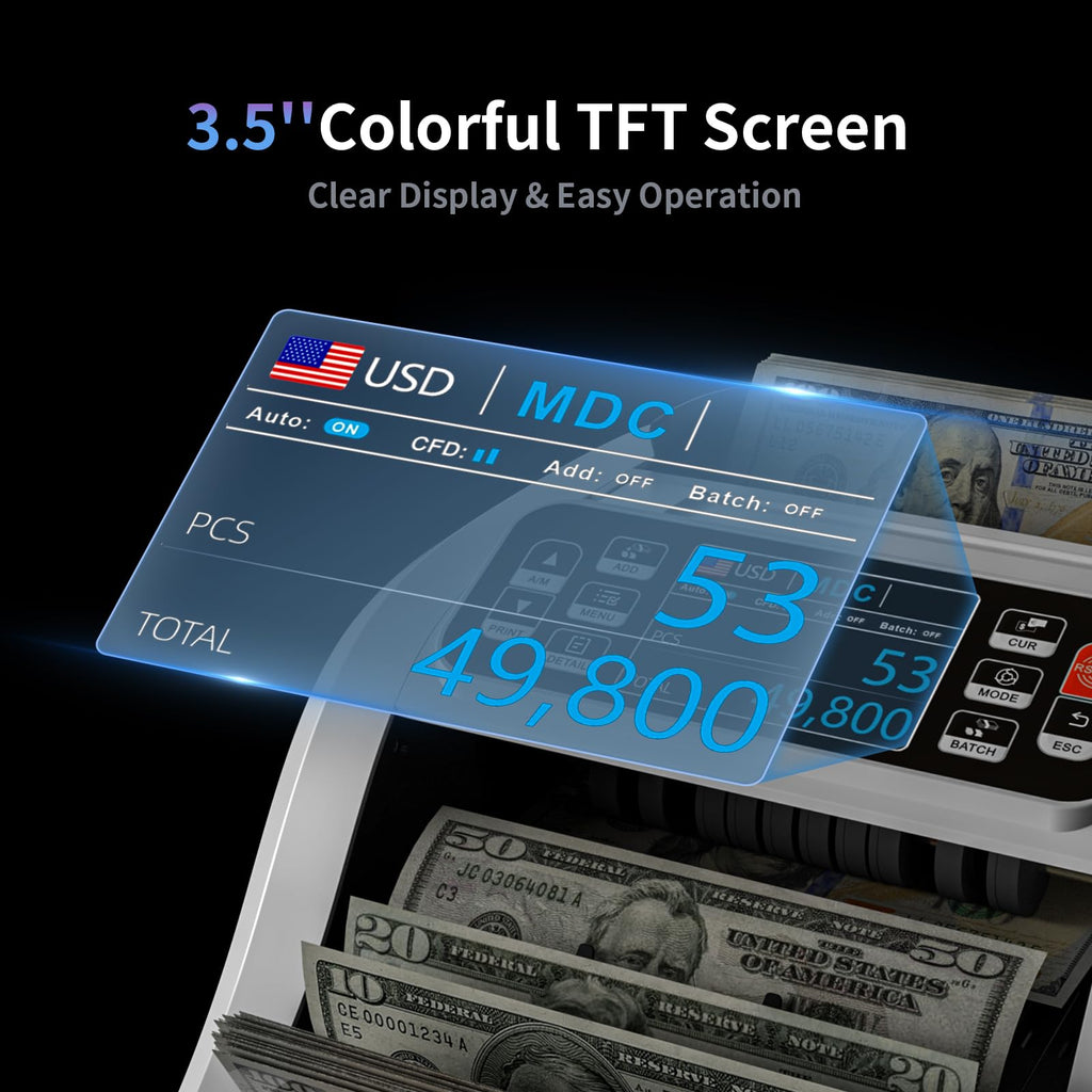 Aneken N60 Money Counter Machine Mixed Denominations, Cash Counter with 3.5” HD Dual TFT Display, UV/MG/IR/DD Counterfeit Detection, Printer-Ready Bill Counting Machine for Business, Upgraded Version