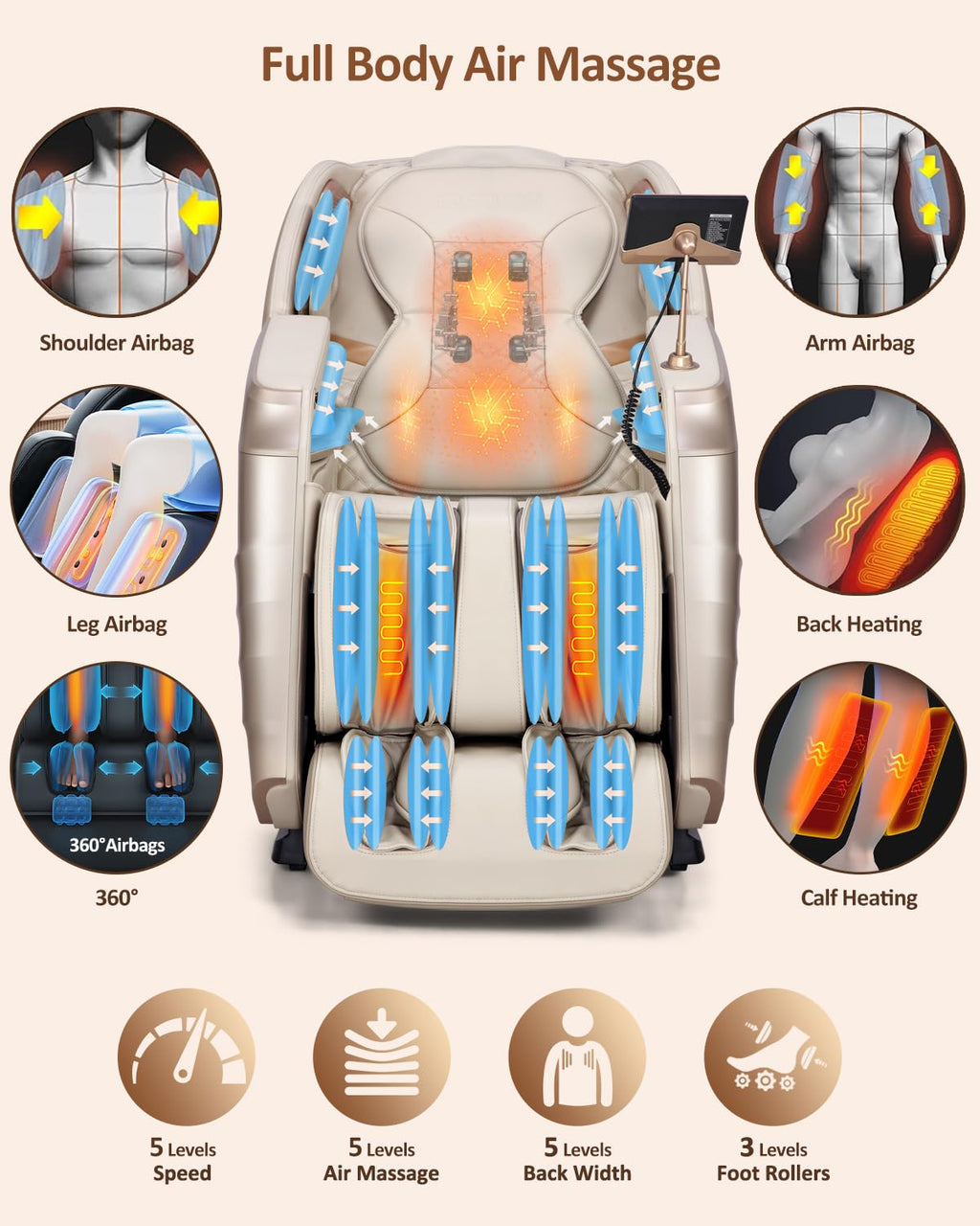 RELX 2026 Massage Chair Full Body, 20 Modes Zero Gravity SL-Track Shiatsu Massage Chair Built-in Heat System, Airbag Massage with Body Scan, Deep Yoga Stretch, Calfrest Extension and AI Control(White)