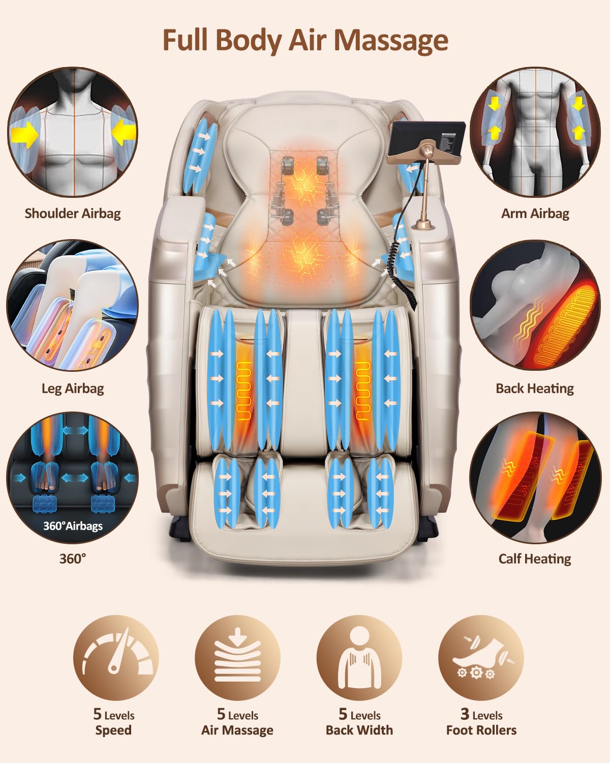 RELX 2026 Massage Chair Full Body, 20 Modes Zero Gravity SL-Track Shiatsu Massage Chair Built-in Heat System, Airbag Massage with Body Scan, Deep Yoga Stretch, Calfrest Extension and AI Control(White)
