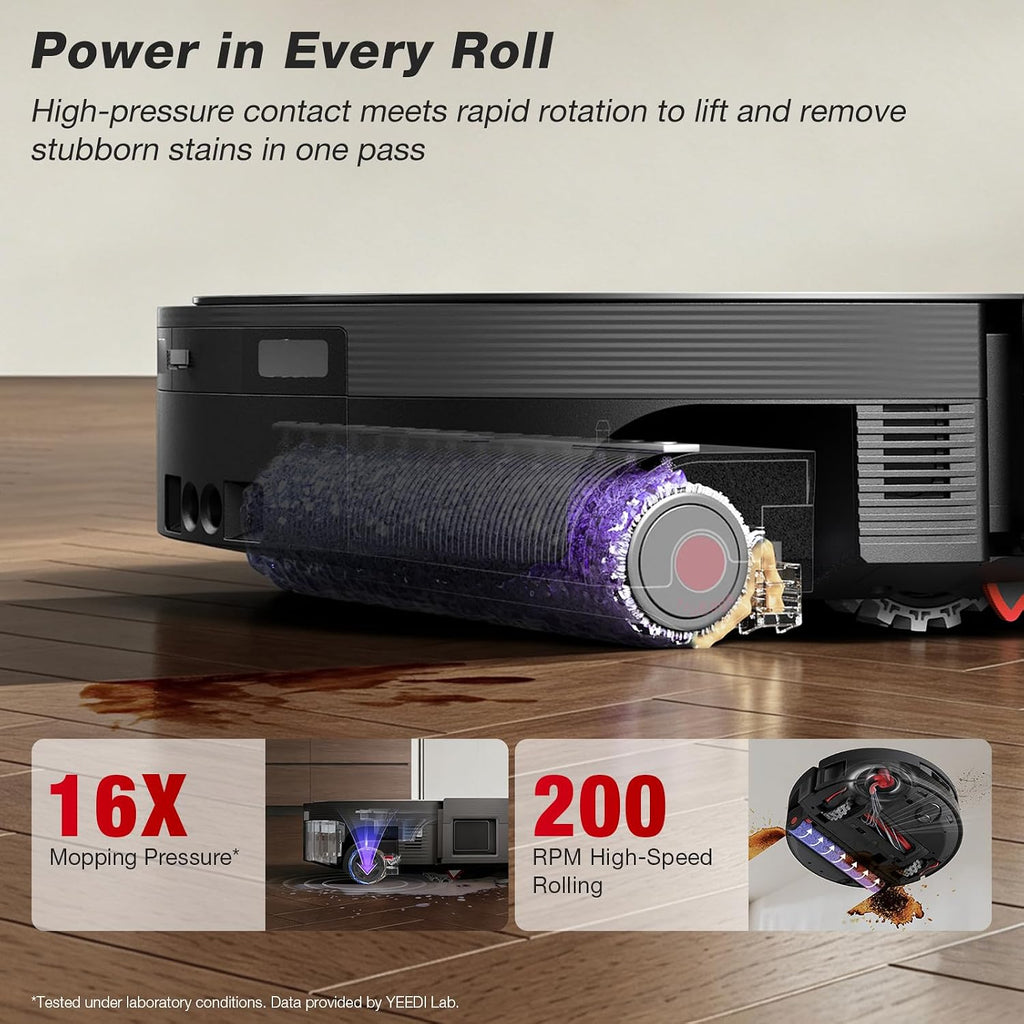 Yeedi S20 Infinity Ultra Robot Vacuum and Mop, FocusJet Stain Pre-Dissolving Tech, Mop Roller Smart Cover, 22000Pa Suction, 145°F Hot Air Dry, PowerBoost Plus Tech, AI Obstacle Avoidance,Omni Station
