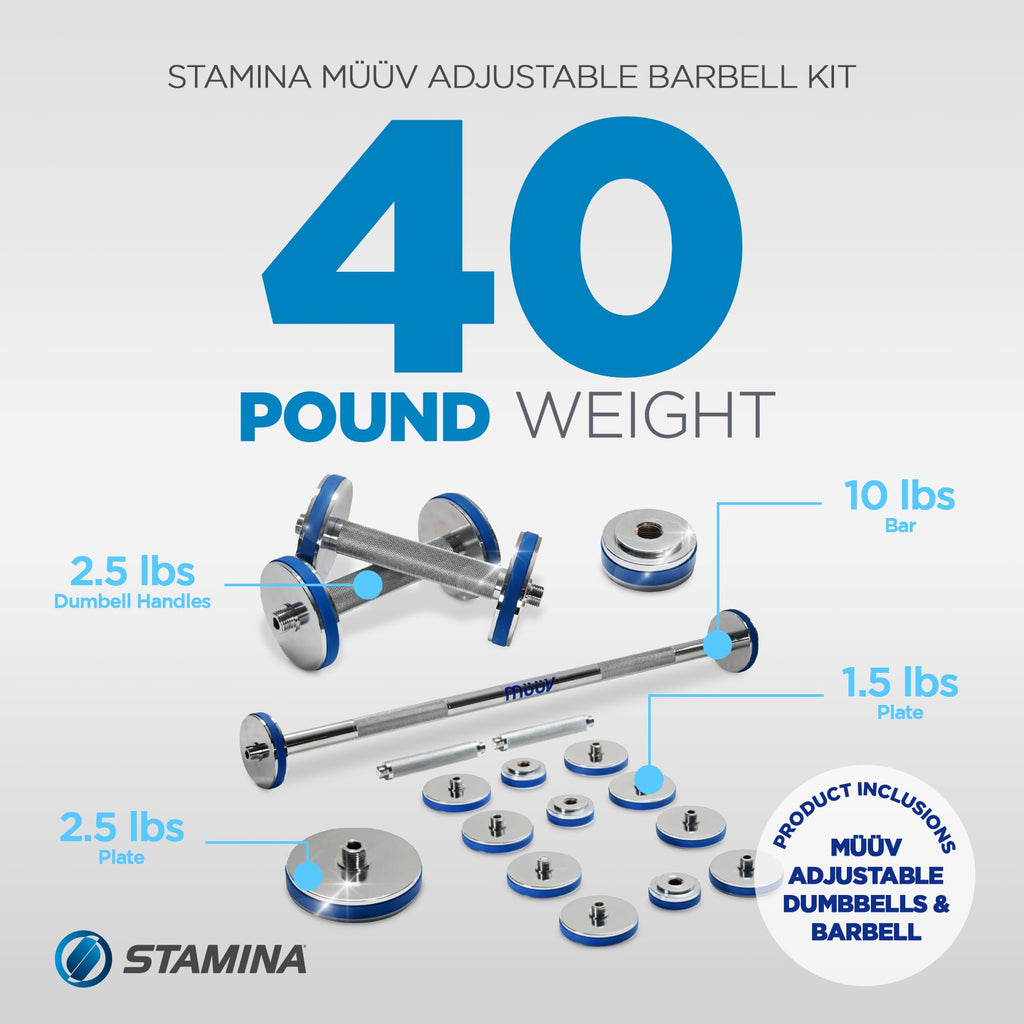 müüv Adjustable Barbell Set – 2-in-1 Dumbbell & Barbell System for Home Gym, 5–40 lb Weight Set with Plates & Handles – Compact Strength Training Equipment for Men & Women