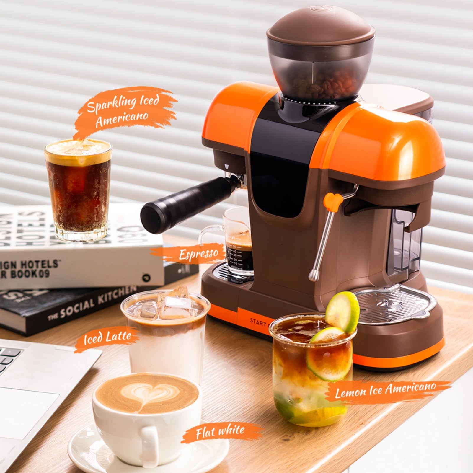 20 Bar Espresso Machine with Grinder & Steam Wand - Semi Automatic Coffee Maker, NTC Intelligent Temp Control, 58mm Stainless Steel Portafilter, One-Touch Panel for Home Barista (BLACK)