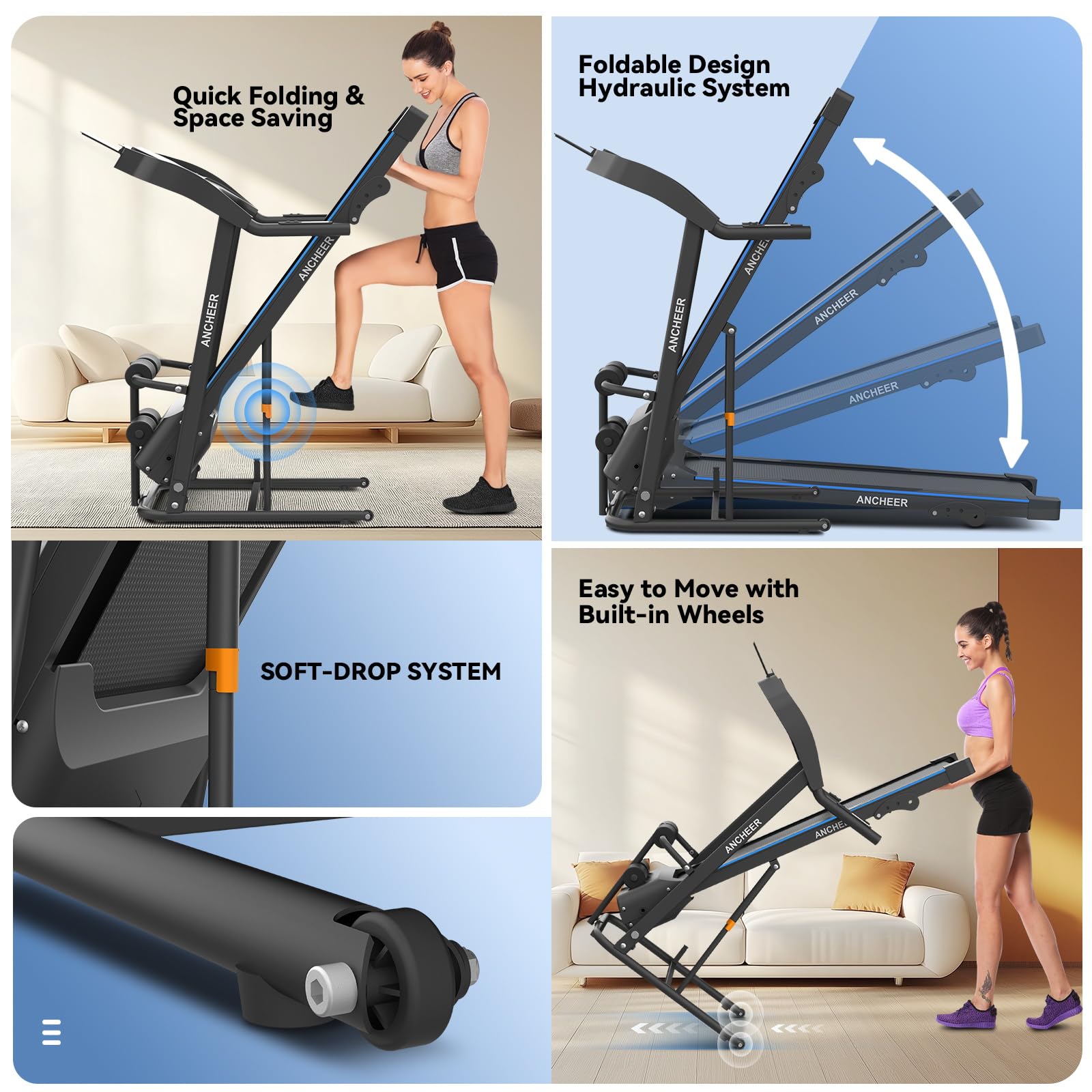 Multifunctional Folding Treadmill with Sit-Up & Incline, 3.5 HP Portable Running Treadmills for Home, 350 LBS Weight Capacity, Smart LCD Display with Heart Rate Monitor & Body Fat Measurement