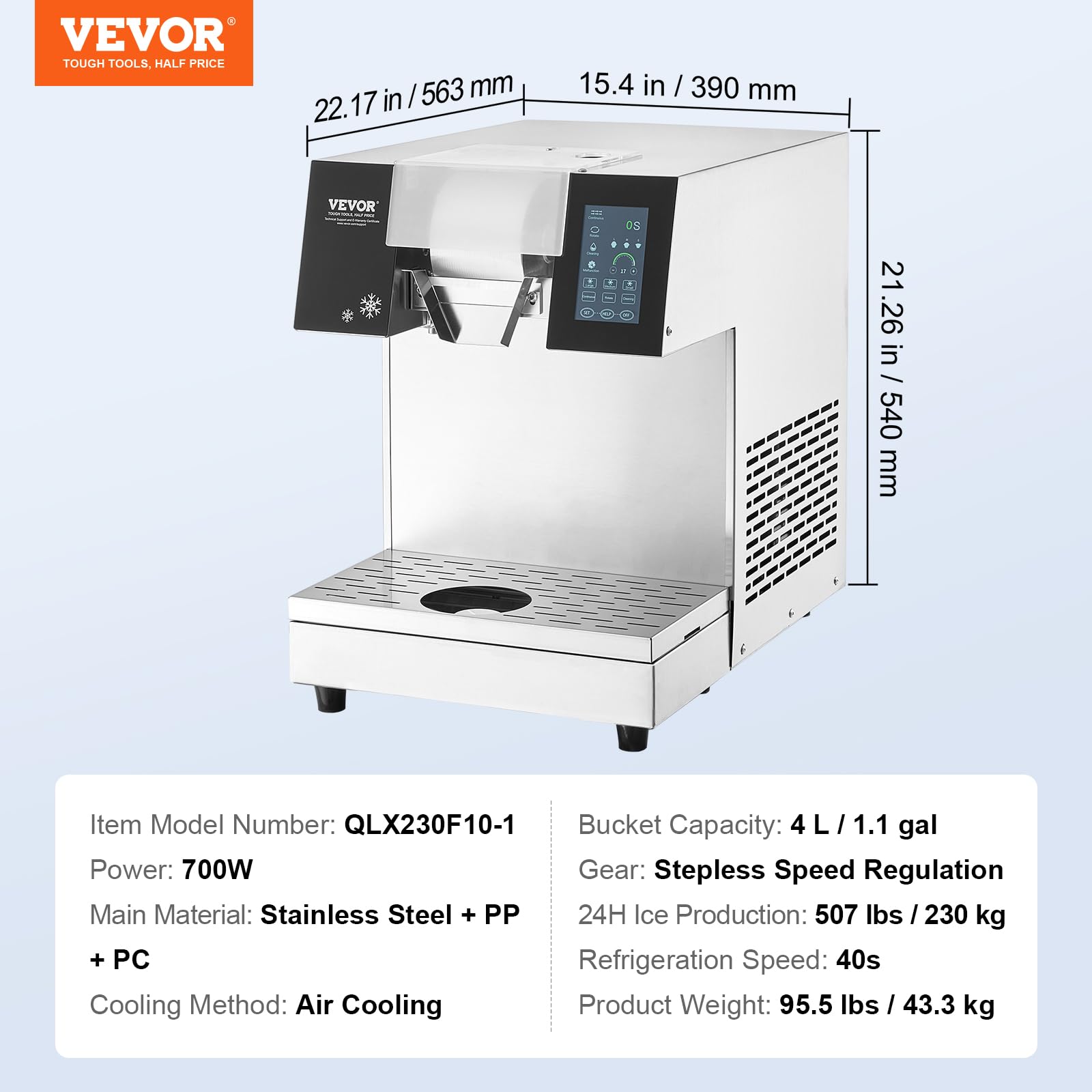 VEVOR Commercial Snowflake Ice Machine, 397LBS/24H Snowflake Ice Maker, Stainless Steel Ice Shaver Machine, Electric Snow Cone Maker, Liquid Cooling System for Rapid Heat Dissipation, Ice Cream