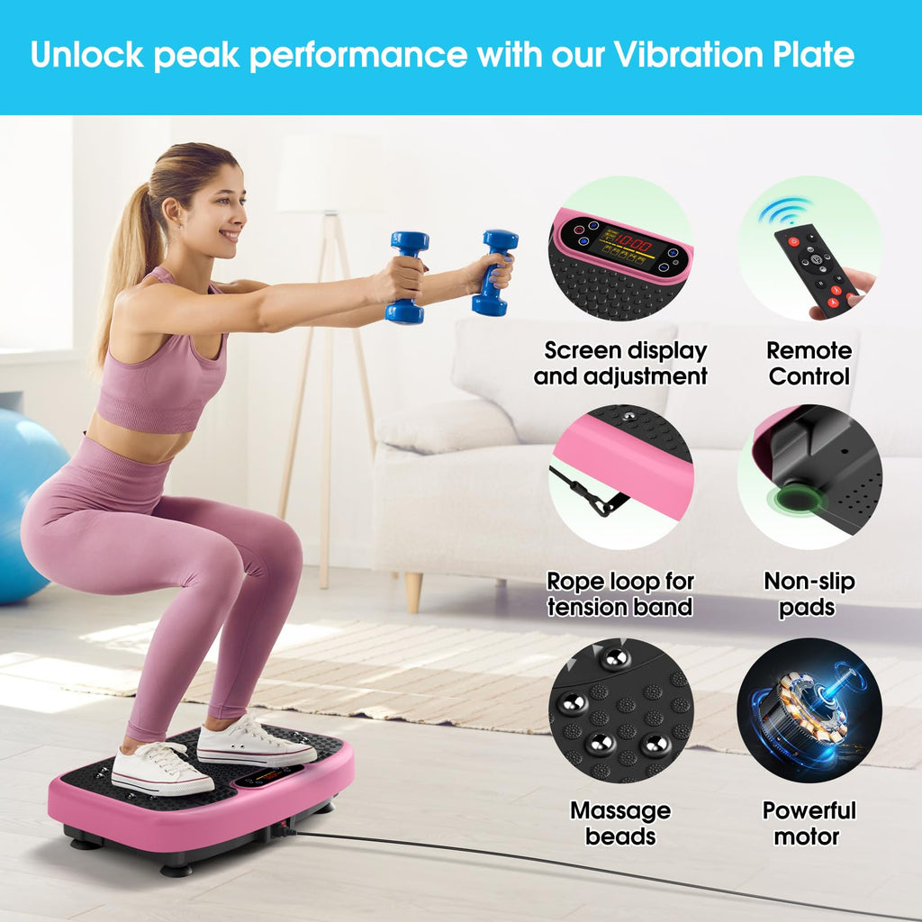 SoftGym Waver Vibration Plate Exercise Machine for Lymphatic Drainage Weight Loss,120 Speed Levels Vibrating Platform with Resistance Bands,Full-Body Workout Equipment for Muscle Toning