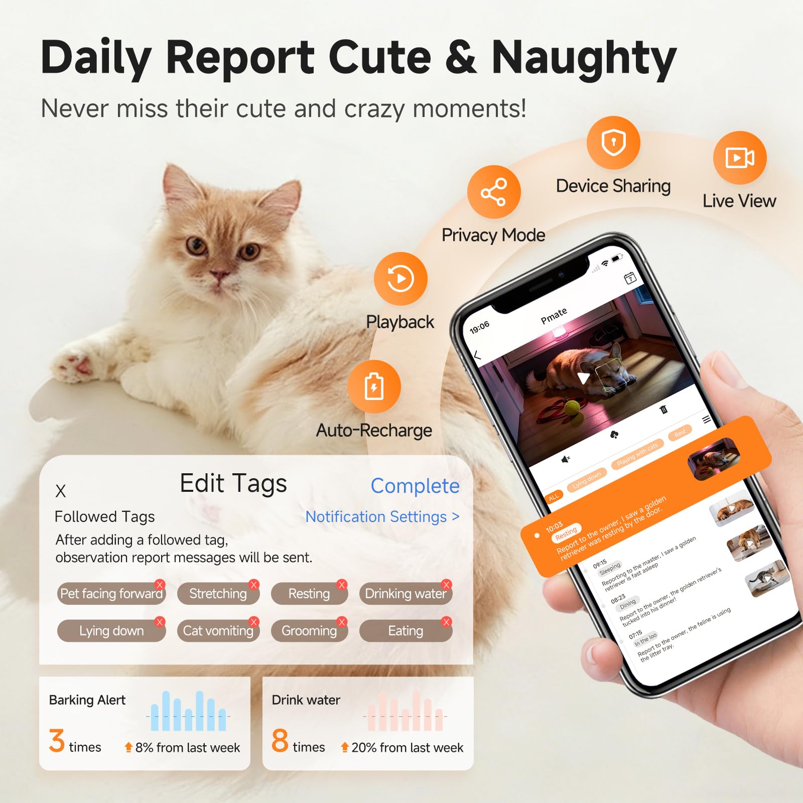 Pmate AI Pet Camera Robot Companion for Dogs & Cats Robot Camera with Visual Recognition Remote Video Interaction Auto Feeding & Play Red Light Teaser Night Vision Auto Charging Blue