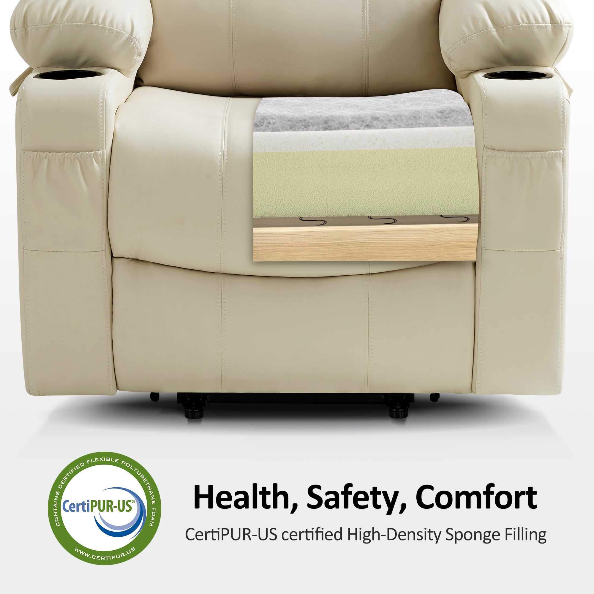 MCombo Electric Power Lift Recliner Chair Sofa with Massage and Heat for Elderly, 3 Positions, 2 Side Pockets, and Cup Holders, USB Ports, Faux Leather 7040 (Grey, Medium)