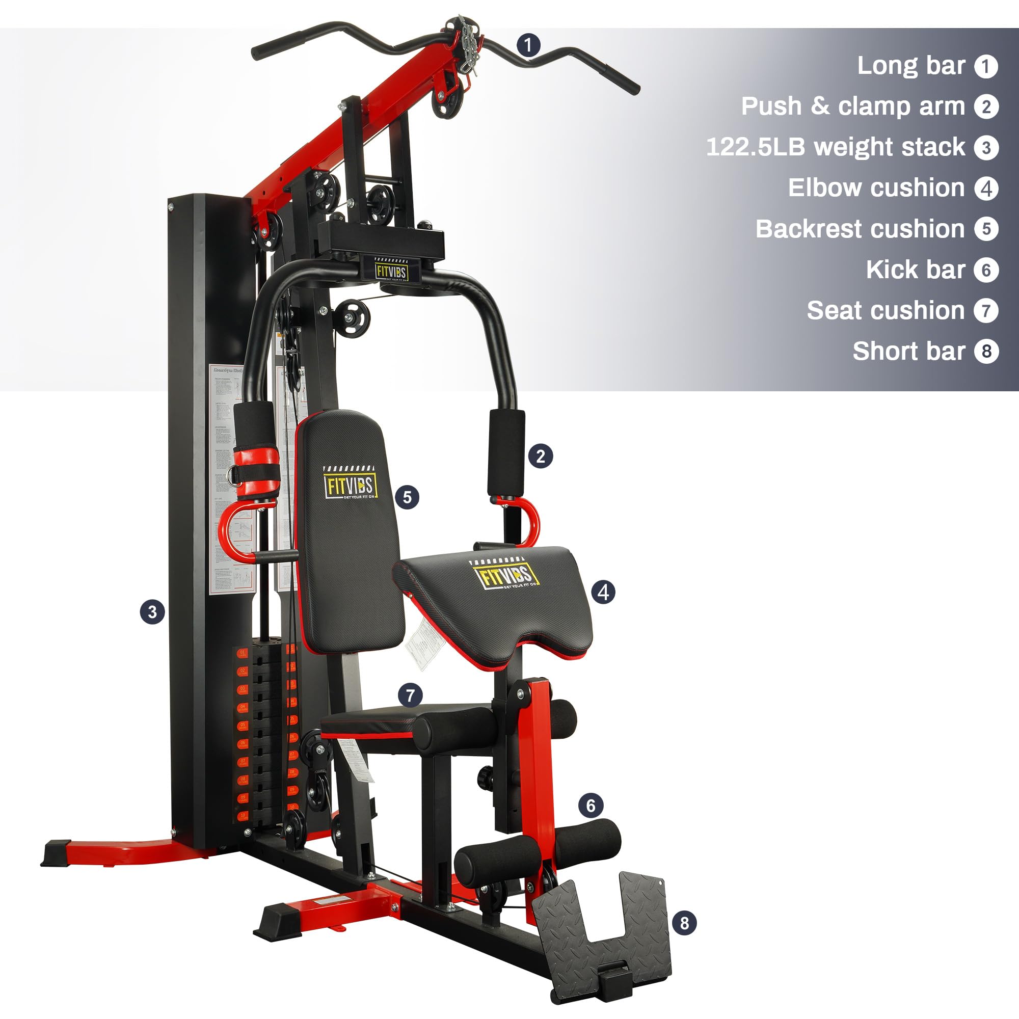 Fitvids Home Gym Equipment, Multifunctional Full Body Workout Weight Machine Station with Weight Stack, All in One Exercise Equipment with Pulley System & Seated Rowing for Home Gym Strength Training