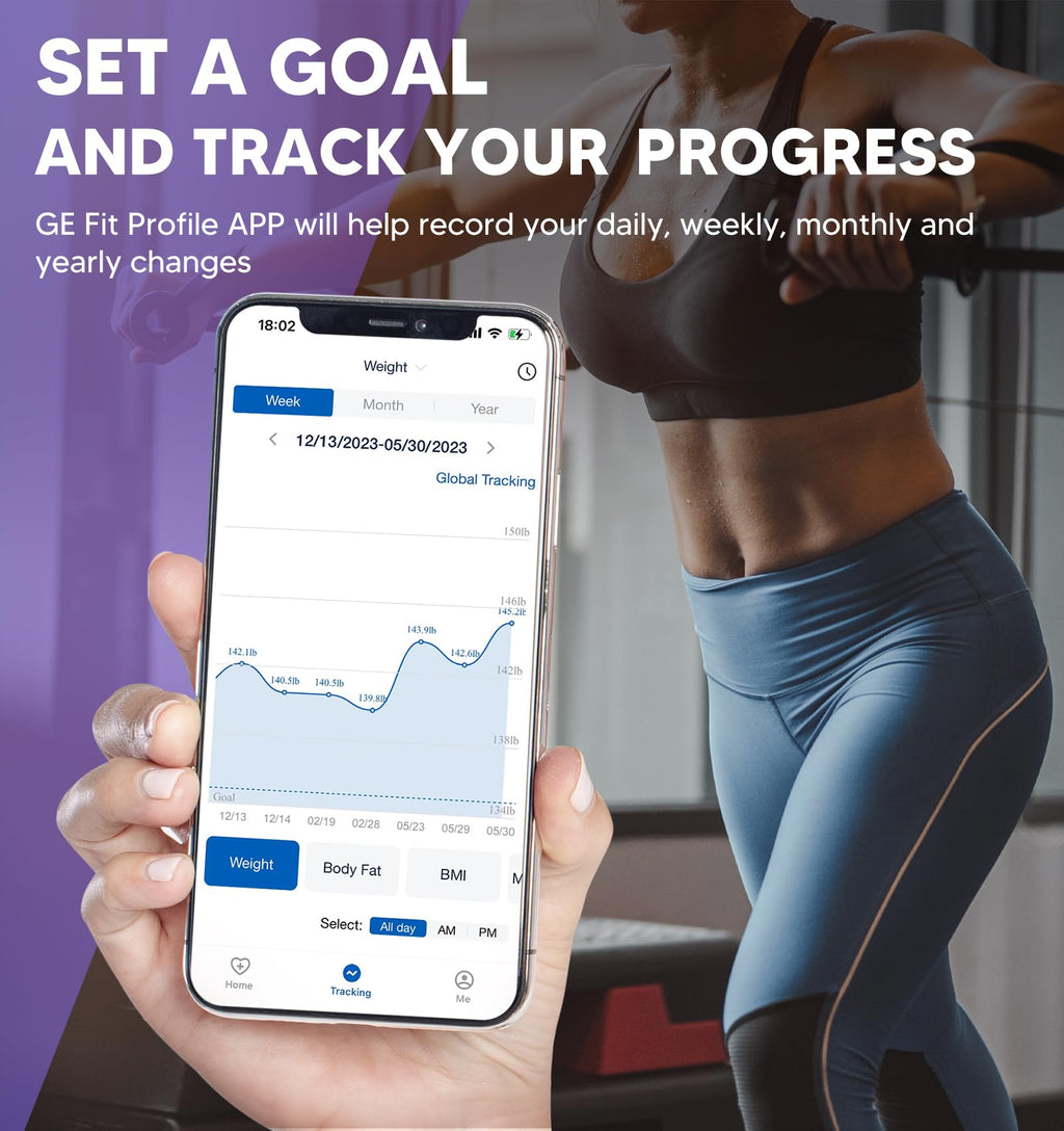 GE Smart Scale for Body Weight: 8-Electrode Digital Bathroom Scale for Weight Fat BMI Muscle Mass Full Body Composition Analyzer 50 Measurements Bluetooth Highly Accurate Weighing Machine 400lb White