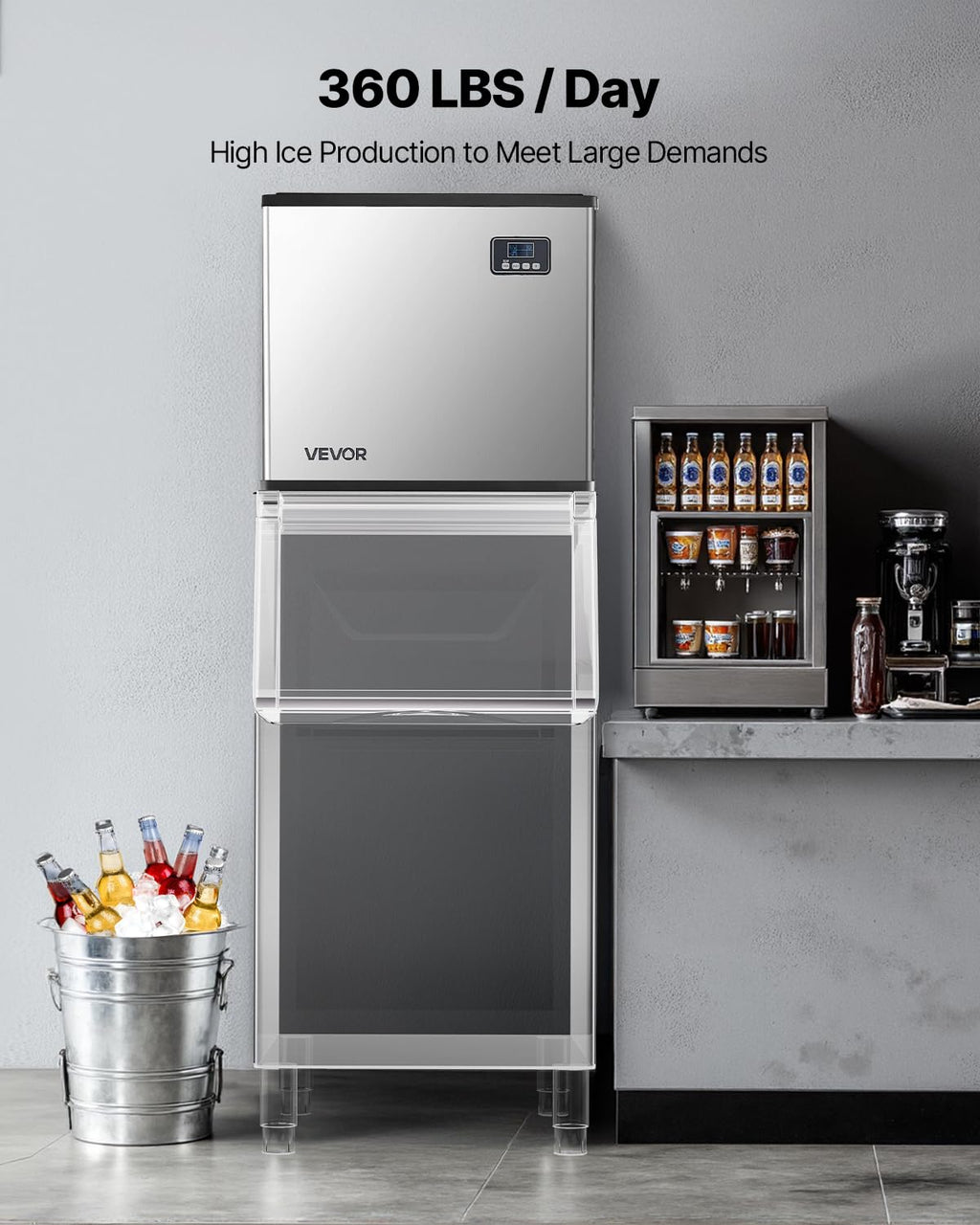 VEVOR Commercial Ice Maker Machine - Head, 300 Lbs/Day Stainless Steel Ice Machine with Scheduled Ice-Making, Self-Cleaning, Adjustable Thickness, Ideal for Restaurant Bar Cafe Hotel - Head Only
