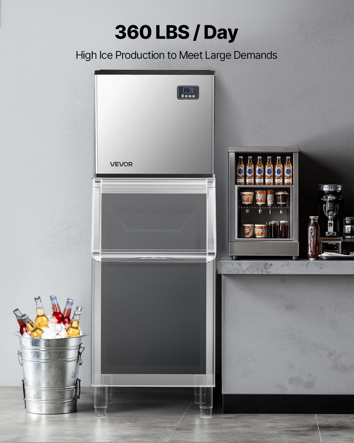 VEVOR Commercial Ice Maker Machine - Head, 300 Lbs/Day Stainless Steel Ice Machine with Scheduled Ice-Making, Self-Cleaning, Adjustable Thickness, Ideal for Restaurant Bar Cafe Hotel - Head Only