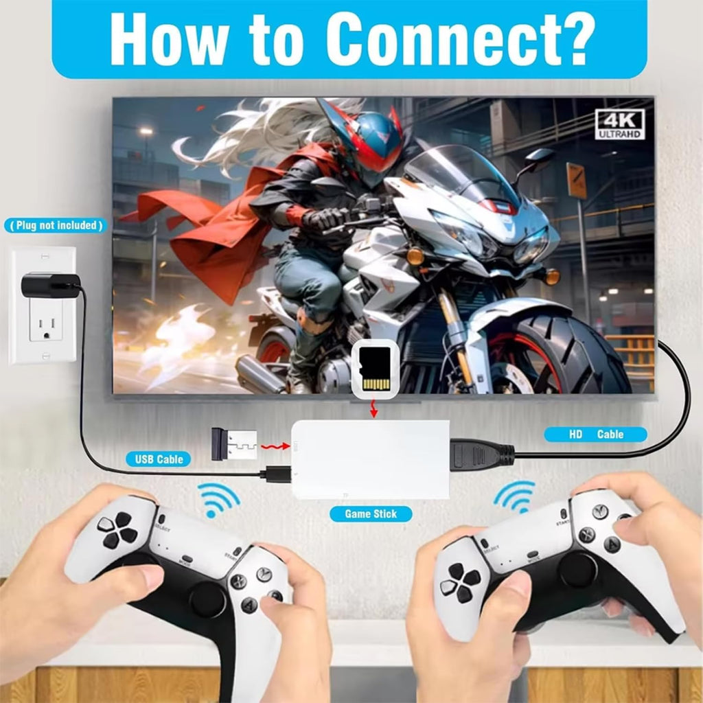 Retro Game Stick 4K HDMI – 20,000+ Classic Games, 23 Emulators, Plug & Play Nostalgia TV Console with Dual 2.4G Wireless Controllers & 64GB Card for Kids & Adults