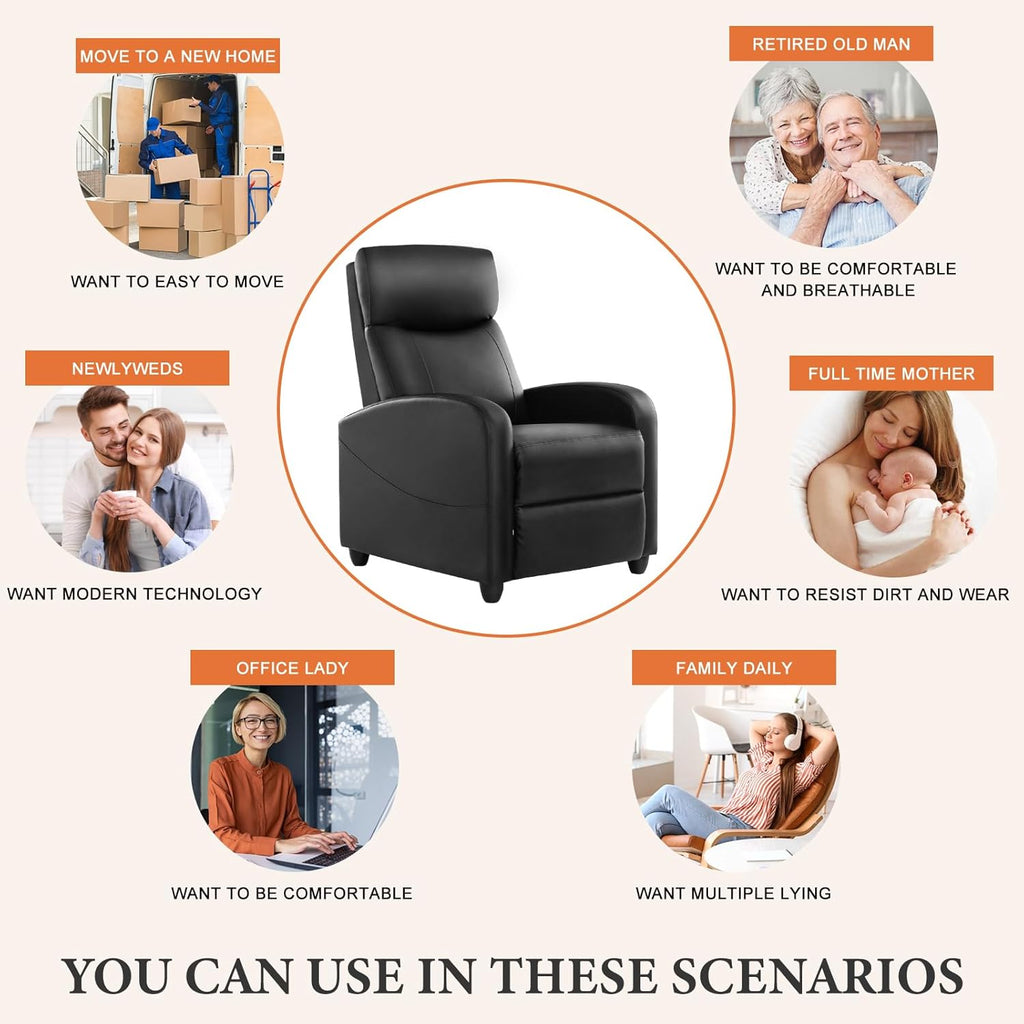 Sweetcrispy Massage Recliner Chair for Adults, Adjustable Home Theater Seating with Lumbar Support for Living Room, Modern Fabric Reclining for Small Space, Grey