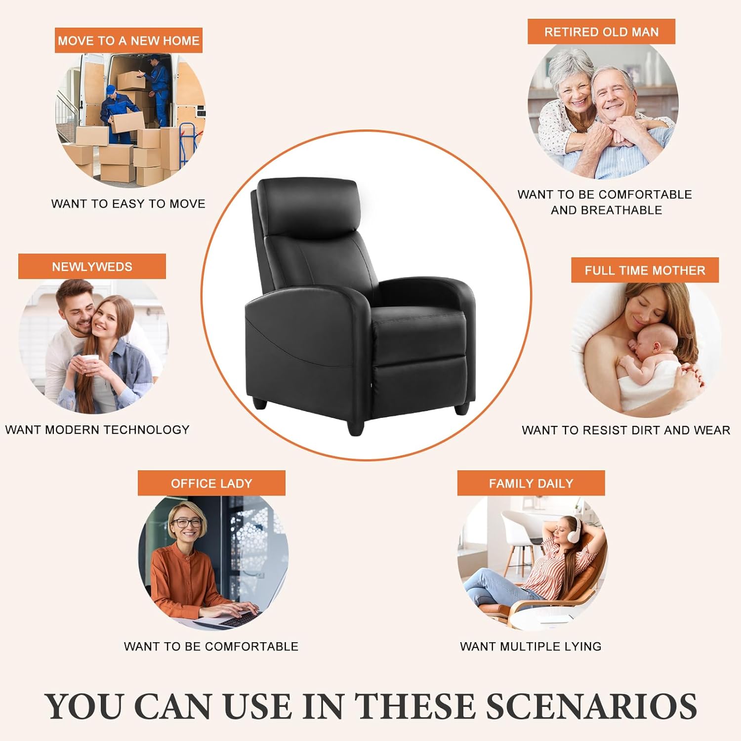 Sweetcrispy Massage Recliner Chair for Adults, Adjustable Home Theater Seating with Lumbar Support for Living Room, Modern Fabric Reclining for Small Space, Grey