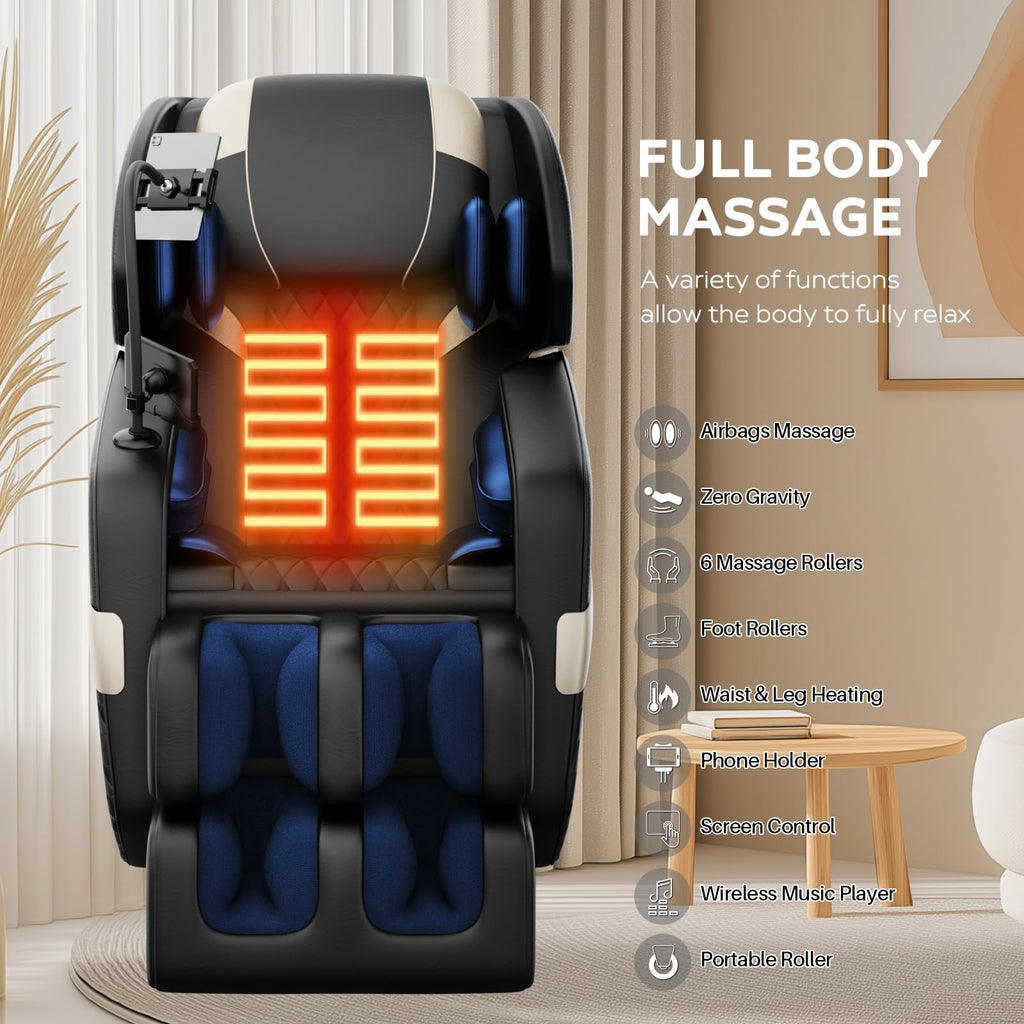 2026 Massage Chair Full Body, Zero Gravity Massage Chair with Auto Modes, Airbag Massage, 6 Fix Point Rollers, Foot Massage, Heating, Touch Screen Controller, Home Massage Chairs