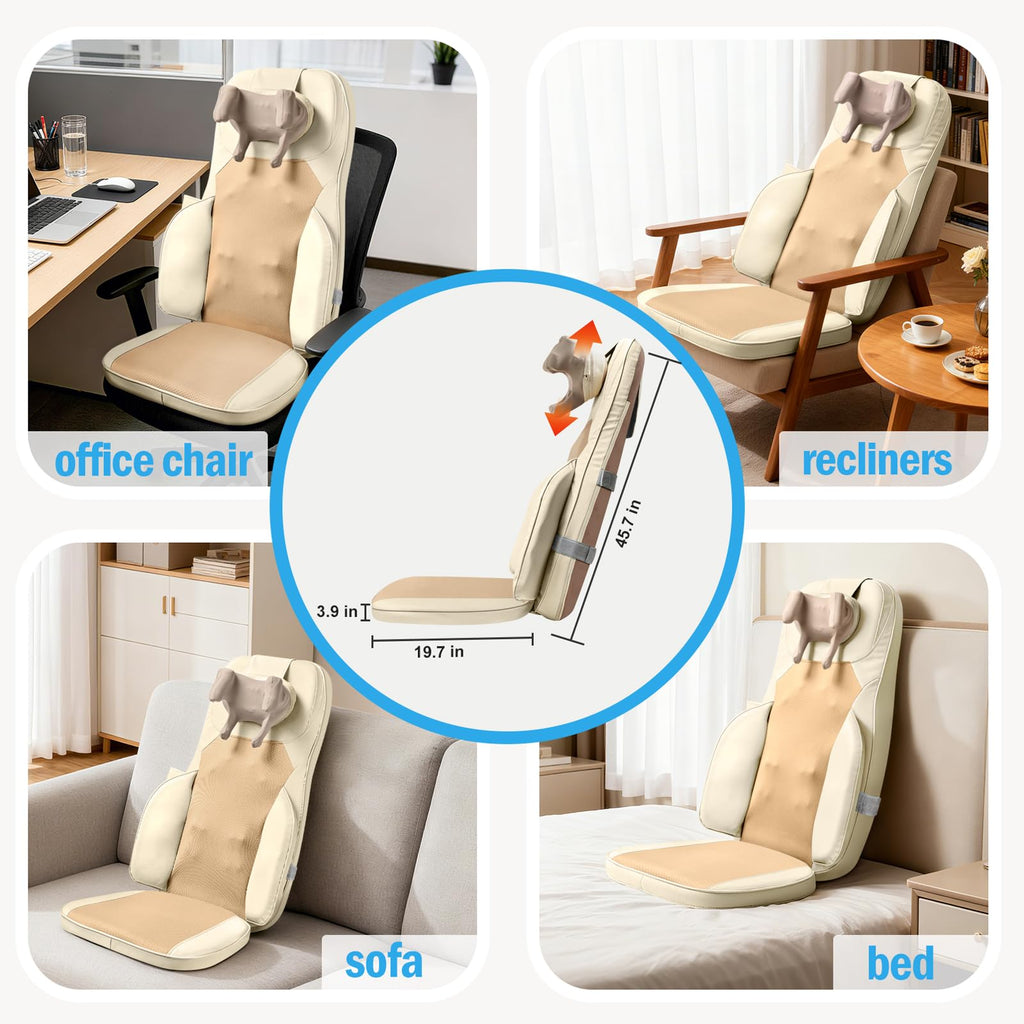 Shiatsu Neck Back Massage Cushion with Heat - 4D Kneading Massager w/Vibration, Dual-Neck Design, Adjustable Intensity/Height, Ease Muscle Tightness from Long Sitting, for Office, Home, Blue