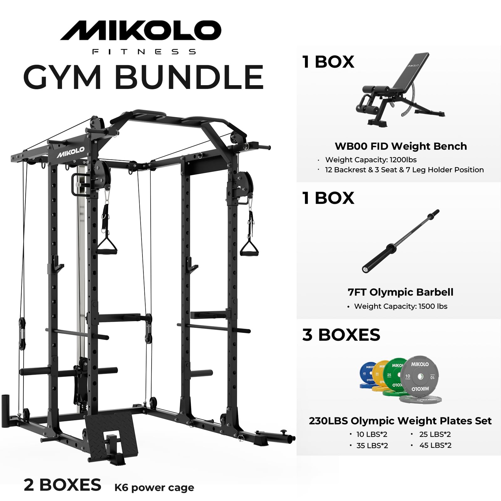 Mikolo Power Cage, Power Rack with Cable Crossover System, 1500LBS Squat Rack with LAT Pull Down System, Workout Cage with Pulley System for Fitness Home Gym