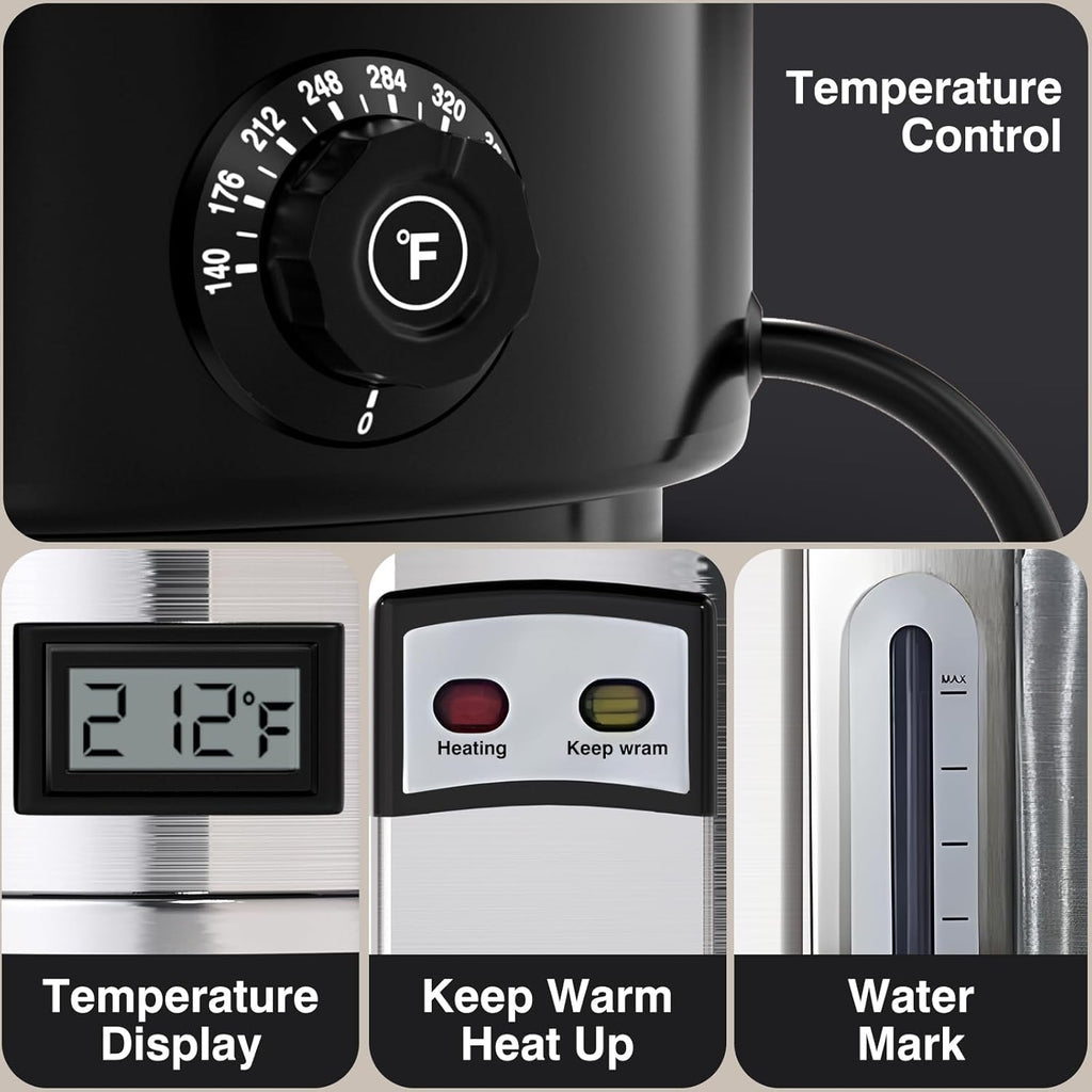 Commercial Coffee Urn, 110-Cup 16L Fast Brew Stainless Steel Hot Beverage Dispenser with Thermometer-Electric Hot Water Urn for Wedding, Party, Catering Events with Easy Cleaning(Double Wall)