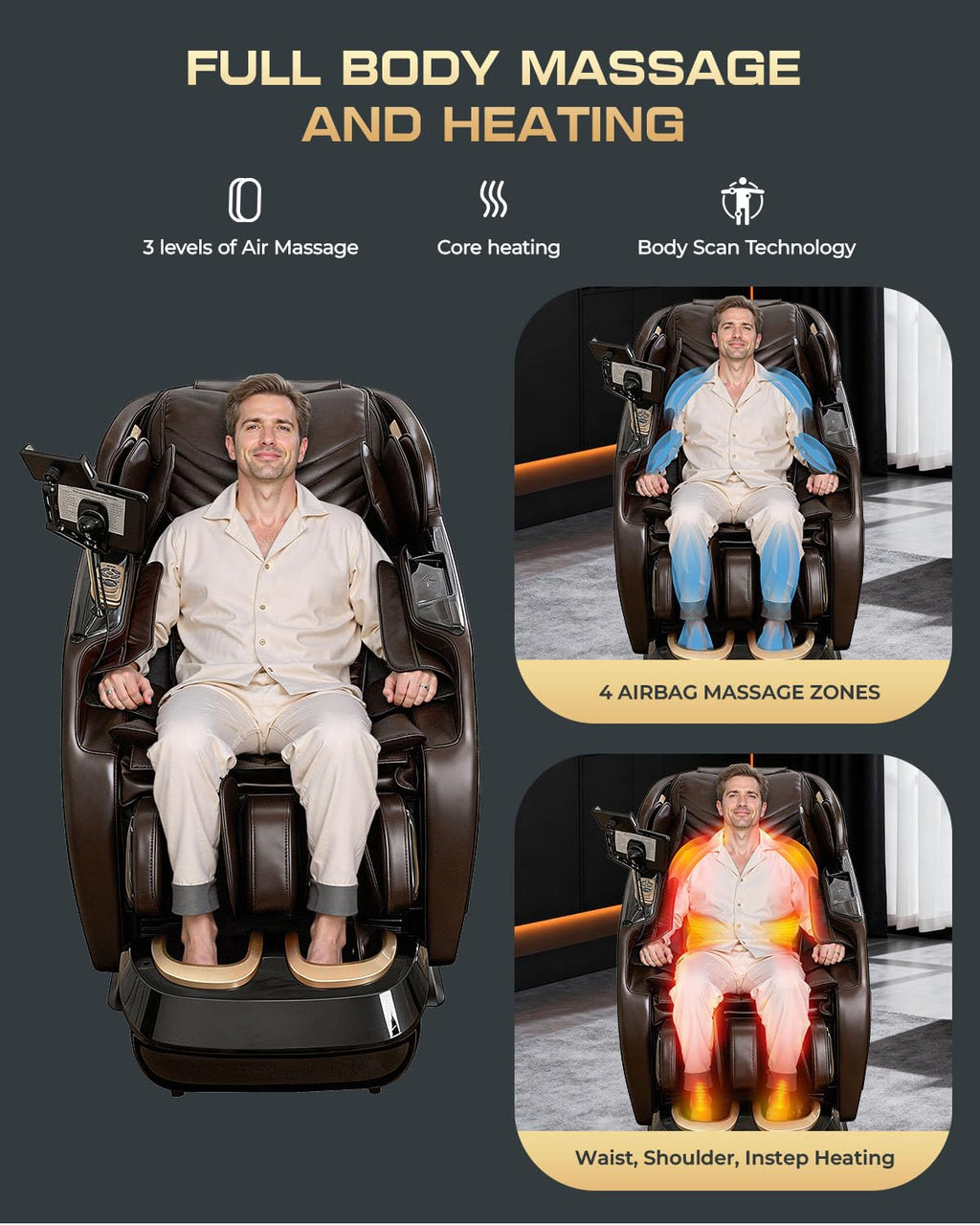 4D Massage Chairs Full Body,Zero Gravity SL-Track Shiatsu Massage Chair Recliner,Core Heating,20 Massage Techniques,Deep Yoga Stretch,Foot Rollers, Ai Voice,Touch Screen,Wireless Charging