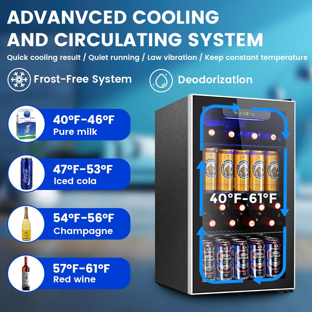 Electactic 50 Cans Beverage Refrigerator Cooler, 1.3 Cu.ft Mini Fridge Countertop Drink Cooler with Glass Door for Beer, Soda,Wine, Adjustable Digital Temperature Control for Home Dorm Bar, Black