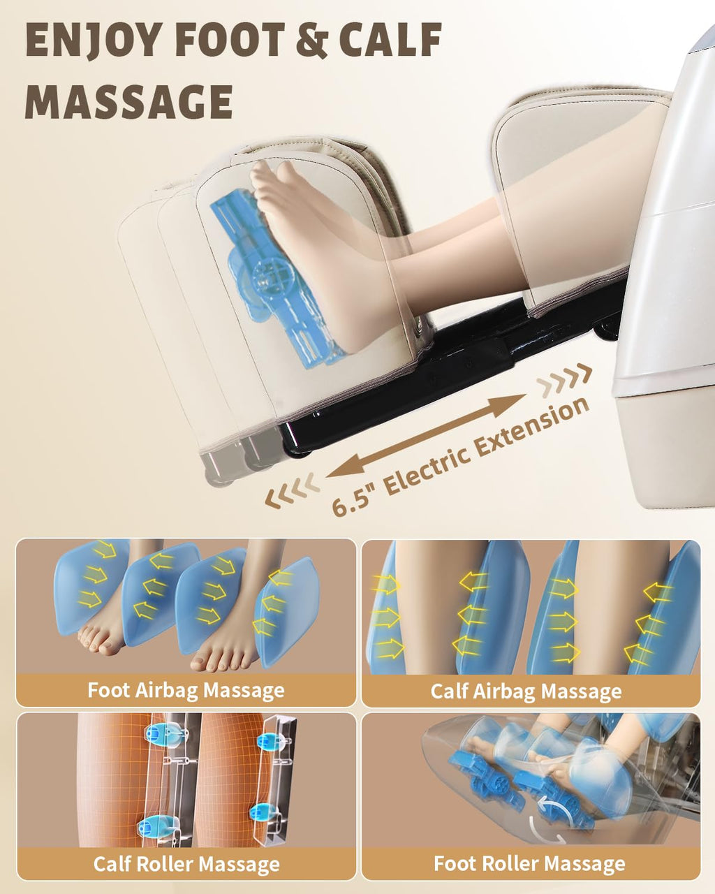 4D Full Body Massage Chair with Flexible 166° Track, Reading Light, 18 Massage Modes, 11 Techniques, 36 Airbags, Zero Gravity Recliner with Yoga Stretch and Foot Massage Beige