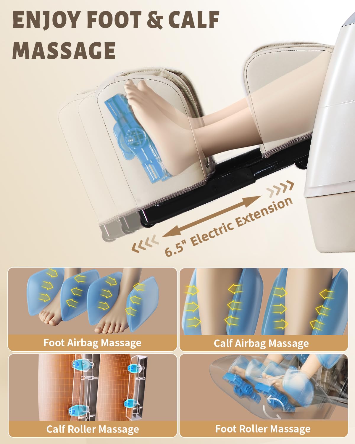 4D Full Body Massage Chair with Flexible 166° Track, Reading Light, 18 Massage Modes, 11 Techniques, 36 Airbags, Zero Gravity Recliner with Yoga Stretch and Foot Massage Beige