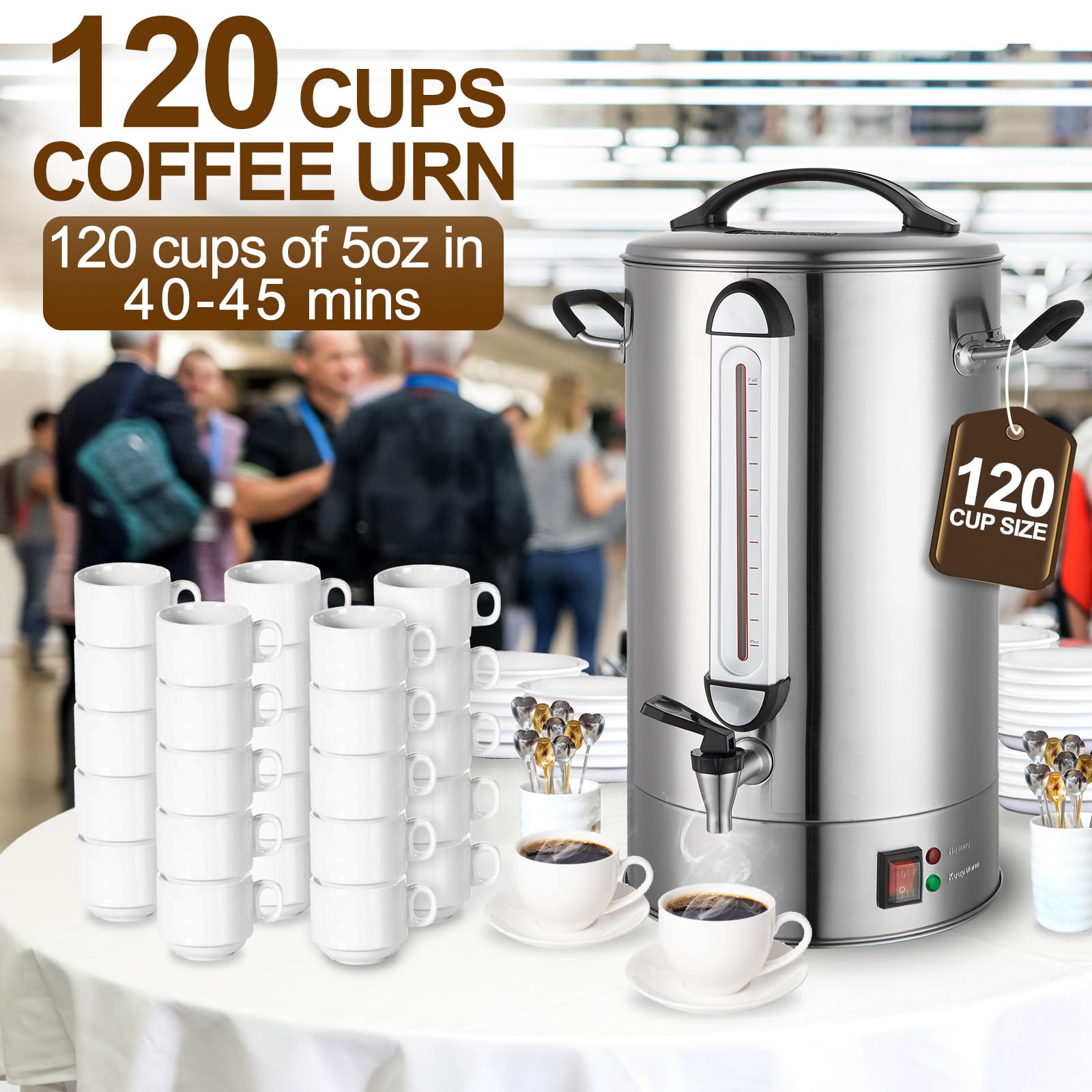 Commercial Coffee Urn 24L 160Cup Stainless Steel Quick Brew Hot Dispenser for Catering, Commercial Grade Large Capacity Coffee Maker For Meeting Rooms, Church, School, for 100+ Guests