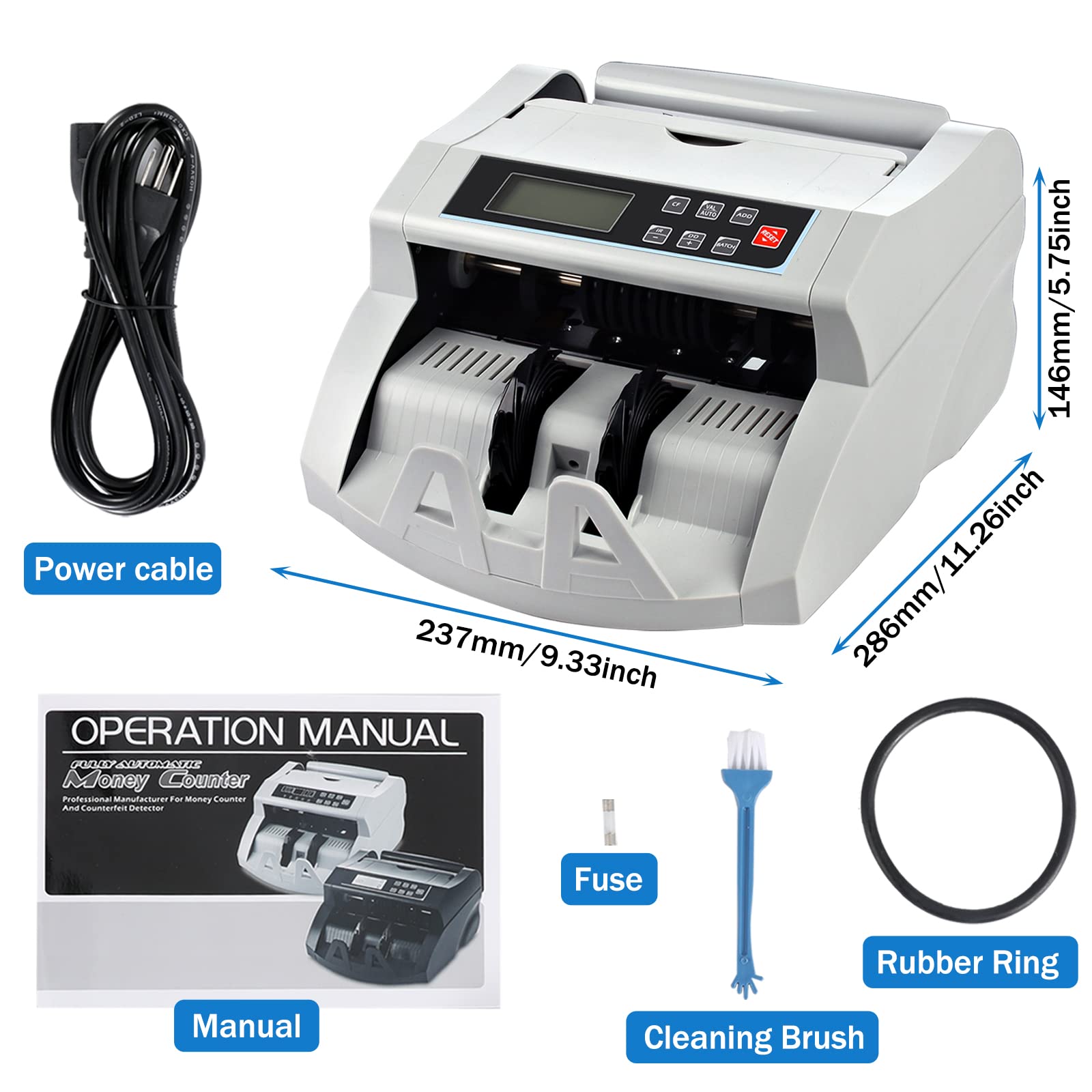 Money Counter Machine Count Value,UV/MG/MT/IR Counterfeit Detection Bill Counter,US Dollar only Cash Counter, Add+Value/Batch+Value Modes,Money Counting Machine with LCD Display (Black+Grey)