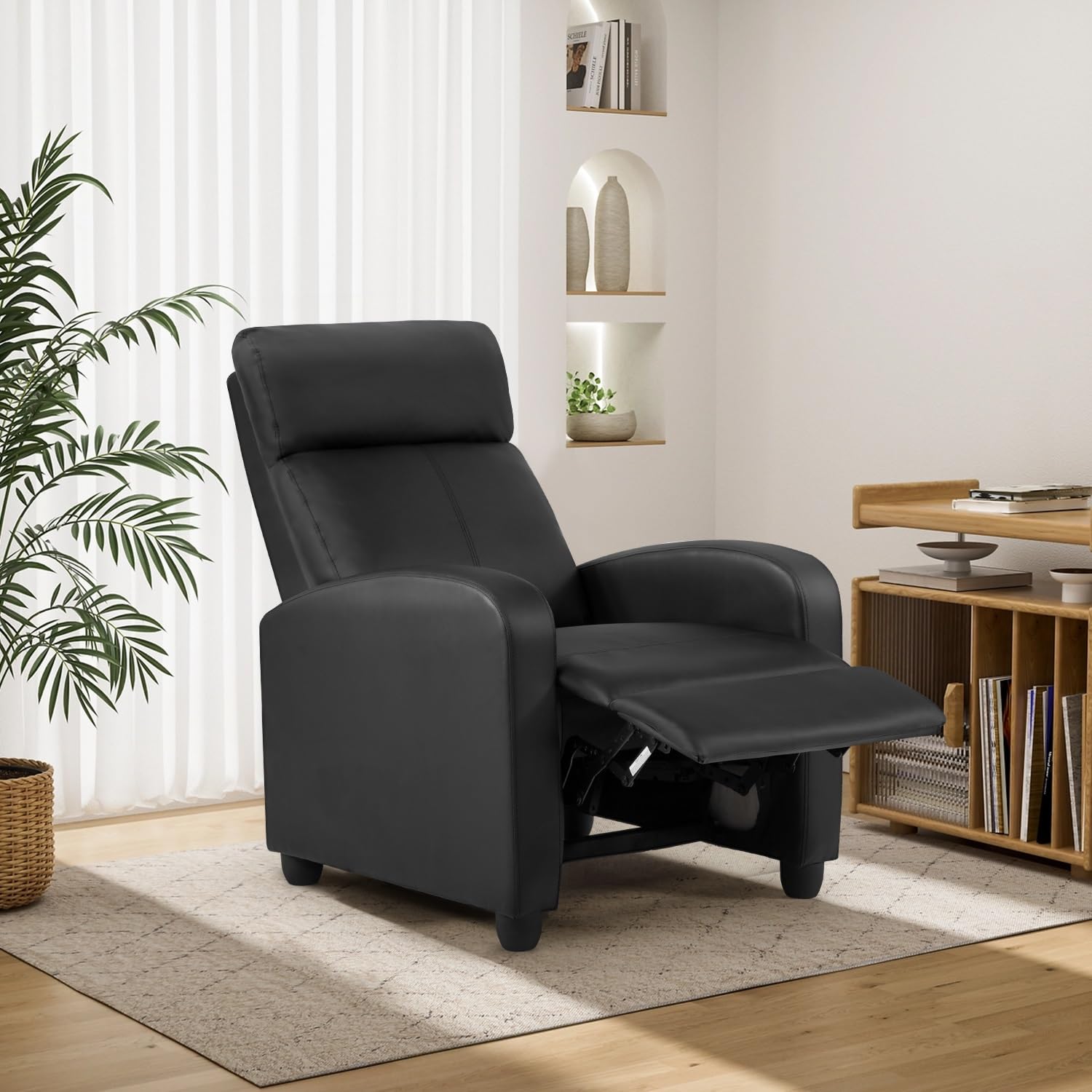 BestMassage | Recliner Chair | with 2 Point Massage Function | Pu Brown | with Lumbar Support, Adjustable Push Back, Footrest & Padded Seat | Easy Assembly | for Living Room, Home Theatre