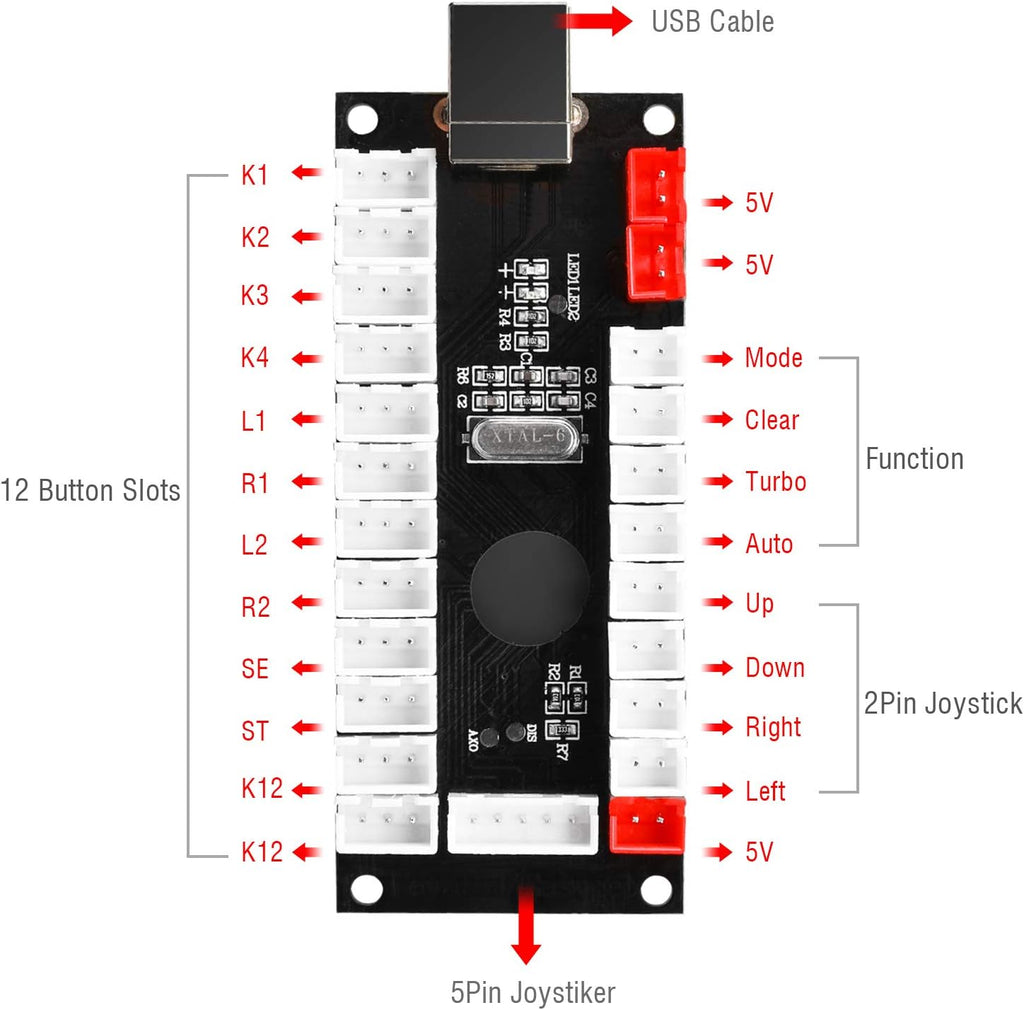 Hikig 2 Player led arcade buttons and joysticks DIY kit 2x joysticks + 20x led arcade buttons game controller kit for MAME and Raspberry Pi - Red + Blue Color