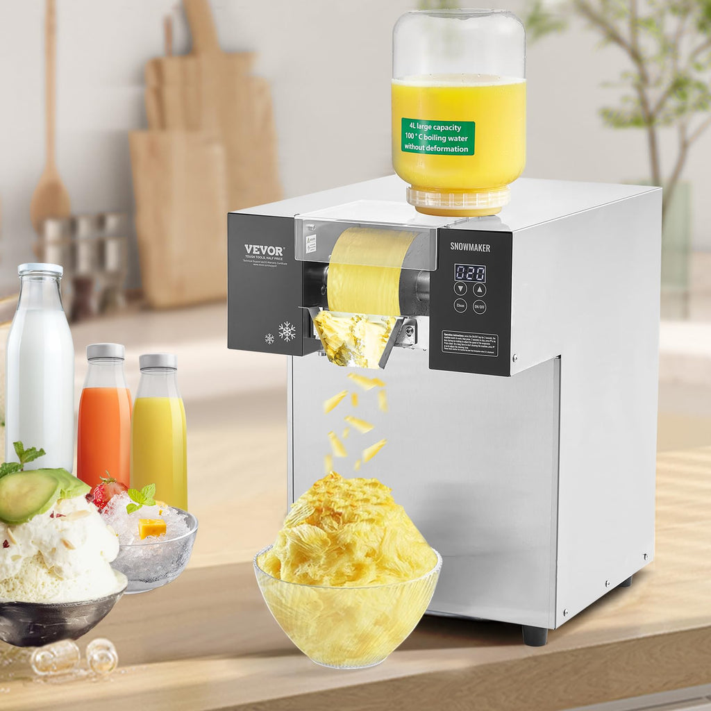 VEVOR Commercial Snowflake Ice Machine, 397LBS/24H Snowflake Ice Maker, Stainless Steel Ice Shaver Machine, Electric Snow Cone Maker, Liquid Cooling System for Rapid Heat Dissipation, Ice Cream