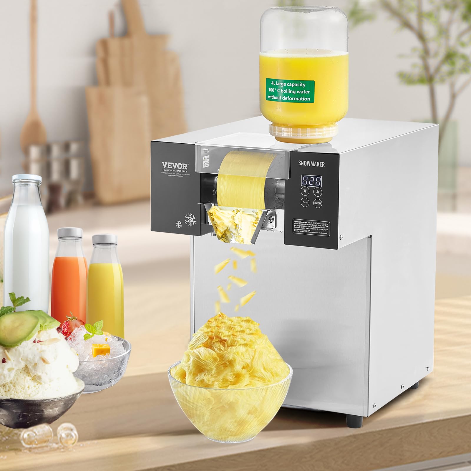 VEVOR Commercial Snowflake Ice Machine, 397LBS/24H Snowflake Ice Maker, Stainless Steel Ice Shaver Machine, Electric Snow Cone Maker, Liquid Cooling System for Rapid Heat Dissipation, Ice Cream
