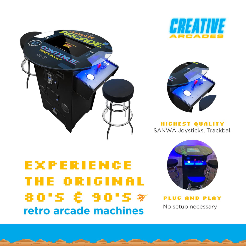 Creative Arcades Full-Size Commercial Grade Machine -Pub Style Arcade Table for 2 Player Cabinet for Home, 412 Games, Multiplayer Control Panel and Screen Size 22 inch.