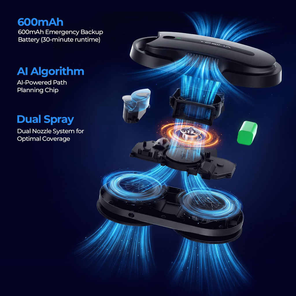 Tosima X1 Window Cleaning Robot, 6400Pa Intelligent Variable Suction, Dual Auto-Spray Smart Window Cleaner with Smart Navigation, Remote Control and Triple Safety, Anti-Drop, for All Smooth Surfaces