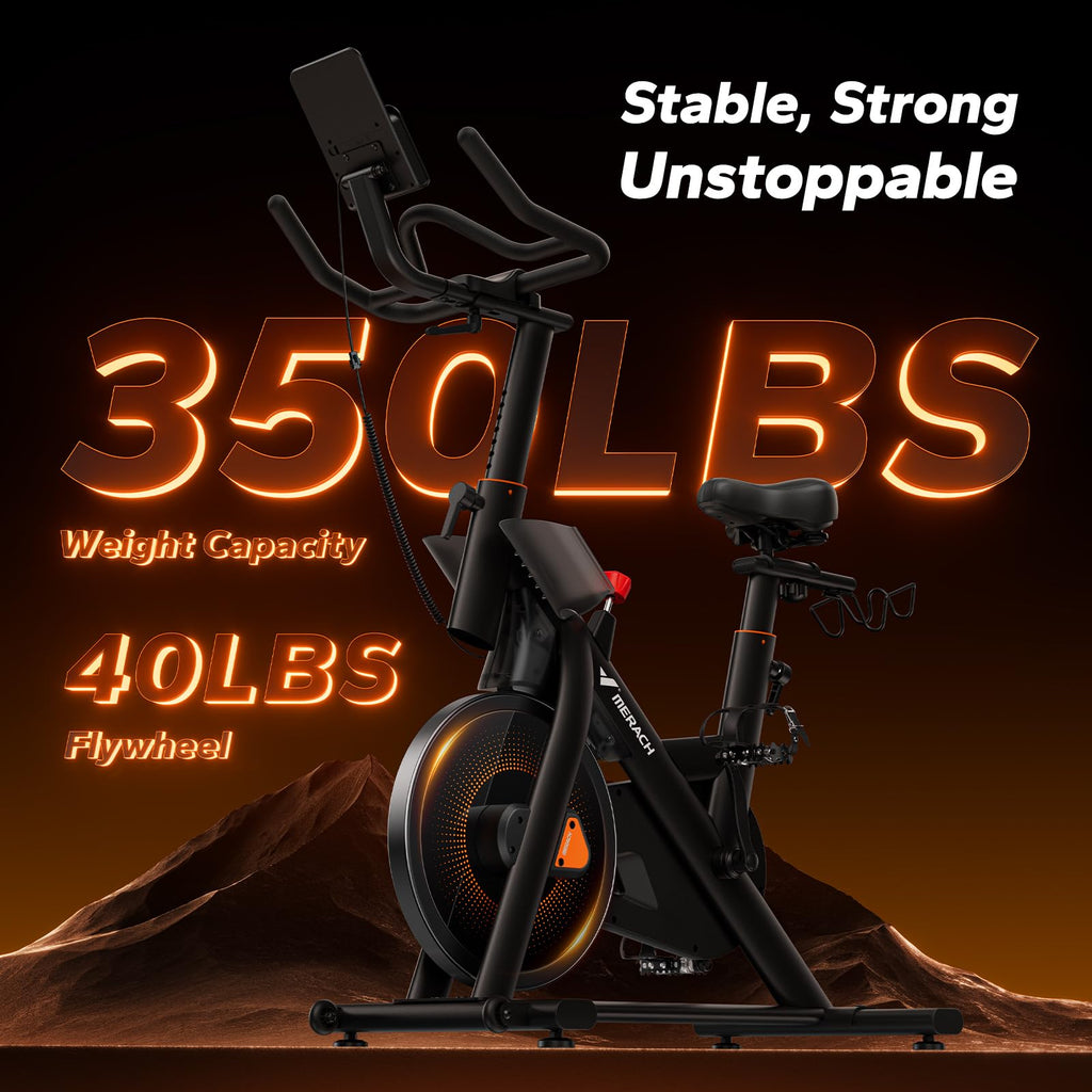 Merach Magnetic Exercise Bike, Heavy Duty Stationary Bike with Automated Resistance, 300 350 Lbs Weight Capacity, Low Noise Indoor Workout Bike for Home Gym with Self-Developed App