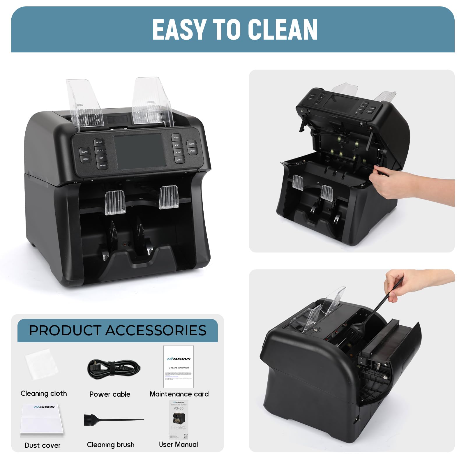 NUCOUN Mixed Denomination Money Counter Machine,Mixed Value Bill Counter and Sorter,with Reject Pocket,Multi Currency Note Counter,Counterfeit Detection 2 CIS/UV/MG/IR,4 inch Touch Screen,SN Record