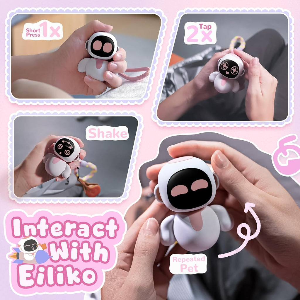 ENERGIZE LAB Eiliko Coral Pink - Your Tiny AI Charm Robot that Matches Every Daily Outfit, Fun Electronic Pendant Toys, for Couples and Best Friends.