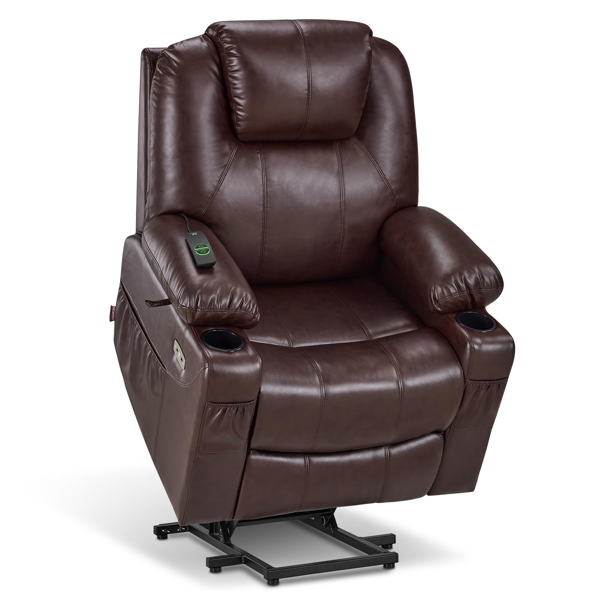 MCombo Electric Power Lift Recliner Chair Sofa with Massage and Heat for Elderly, 3 Positions, 2 Side Pockets, and Cup Holders, USB Ports, Faux Leather 7040 (Grey, Medium)