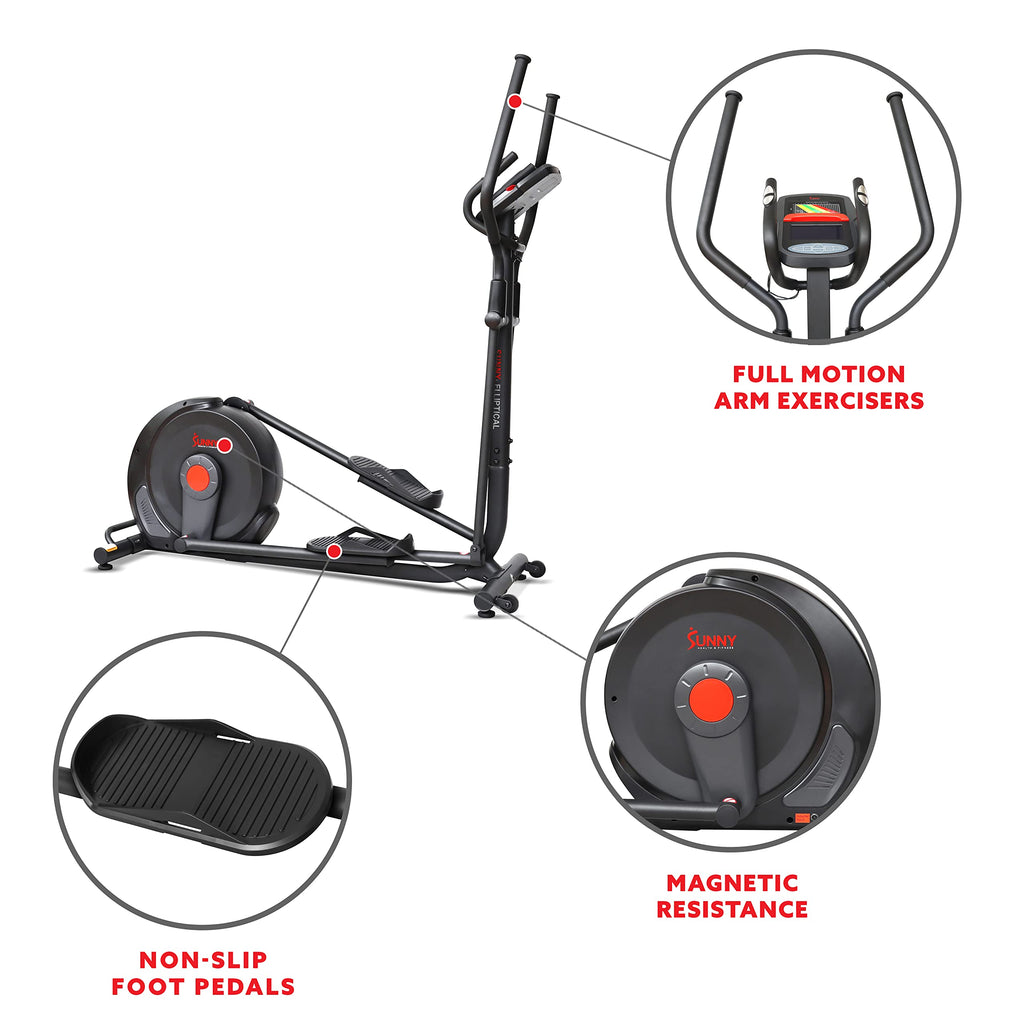 Sunny Health & Fitness Smart 17" Stride Elliptical Machine Trainer with Built-in Pulse Sensor and 16-Level Tension for Home Exercises with SunnyFit App Bluetooth Access