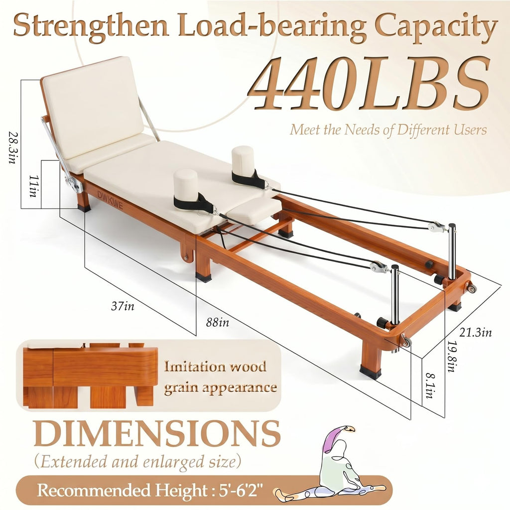 Foldable Pilates Reformer Machine – 88" Long Imitation Wood Frame with Jumpboard & Box Included, Dual Resistance System (Springs + Latex Tubes) for Full Body Workout, Home Gym Equipment for Women Men