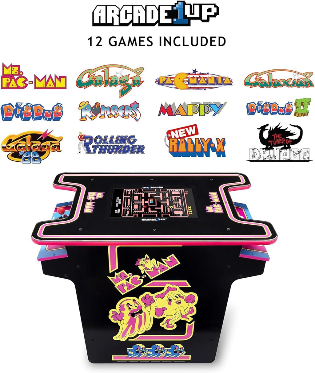 Arcade1Up Ms.PAC-MAN Head-to-Head Arcade Machine – Retro Home Arcade Table with 12 Classic Games, Light-Up Control Deck & Real-Feel Joysticks
