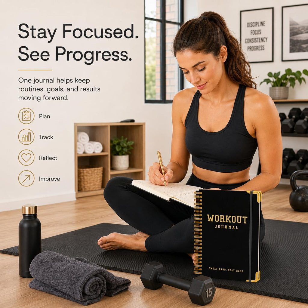 Workout Journal Fitness Tracker Planner for Men & Women, Exercise Log Book to Track Gym & Home Training, Goals, Sets, Reps & Progress, 142 Pages, A5 5.7" x 8.2" Portable Hardcover with Metal Corners, Green