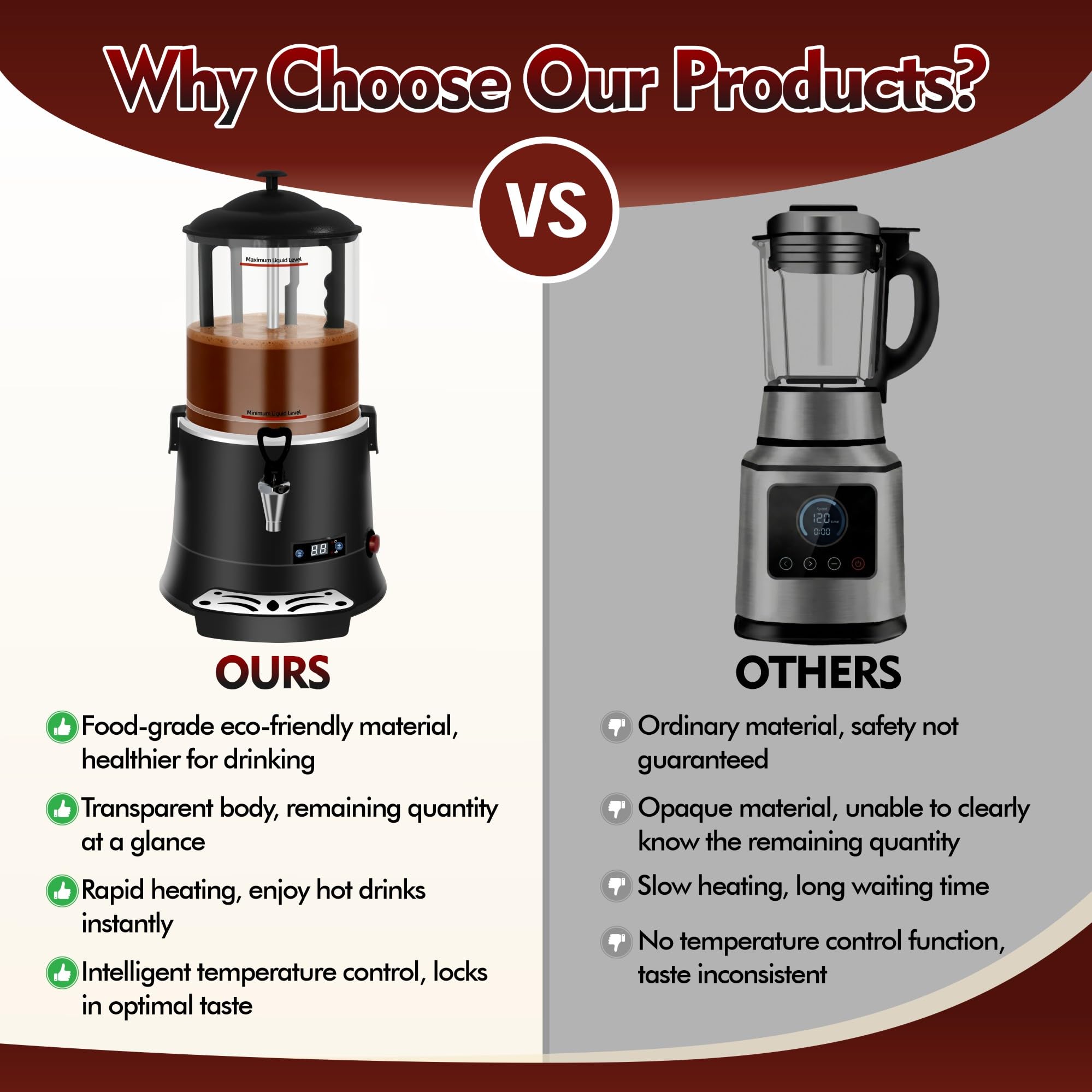 10L/2.6Gal Commercial Hot Chocolate Machine,Hot Beverage Maker, 86-194°F Intelligent Temperature Control, Hot Drink Dispenser for Coffee, Chocolate, Cocoa, Milk, Tea, Juice, Black