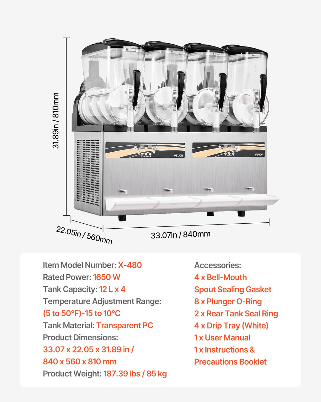 VEVOR Commercial Slushy Machine, 12Lx3 Triple Tank Frozen Drink Machine, 144 Cups Stainless Steel Margarita Smoothie Frozen Drink Maker, Slushie Maker for Home Party Restaurants Cafe Bars